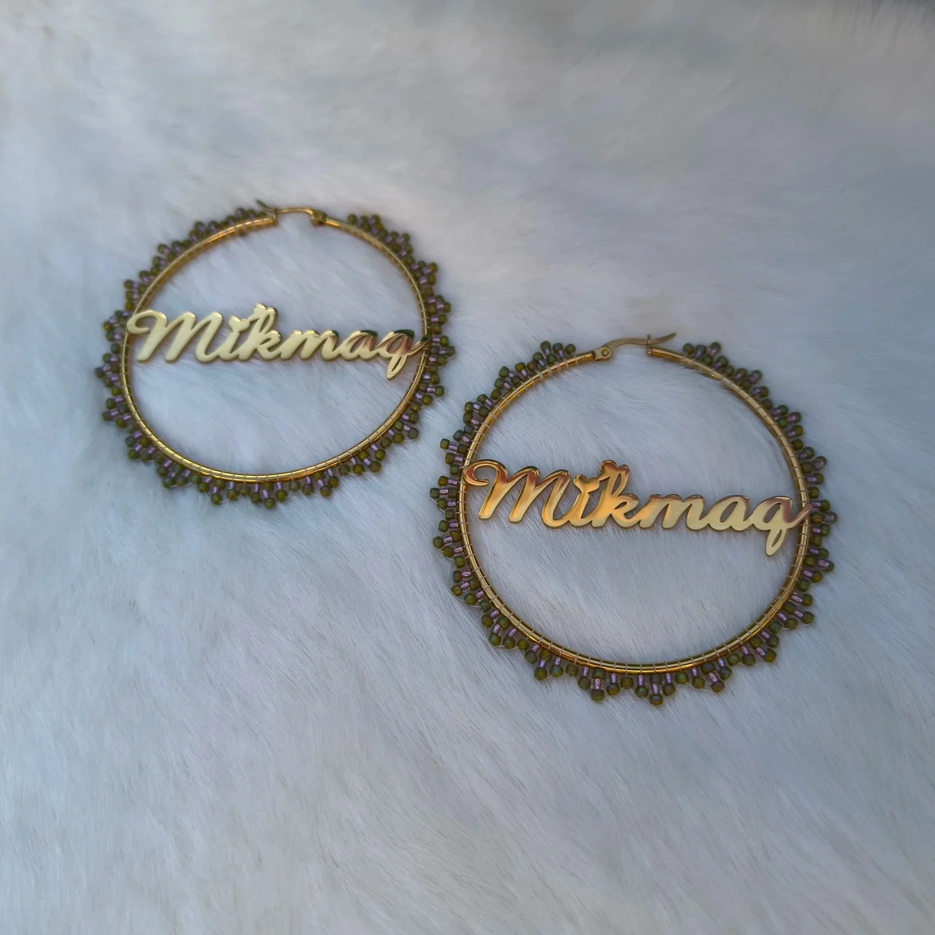 Beaded Mi'kmaq Hoop Earrings
