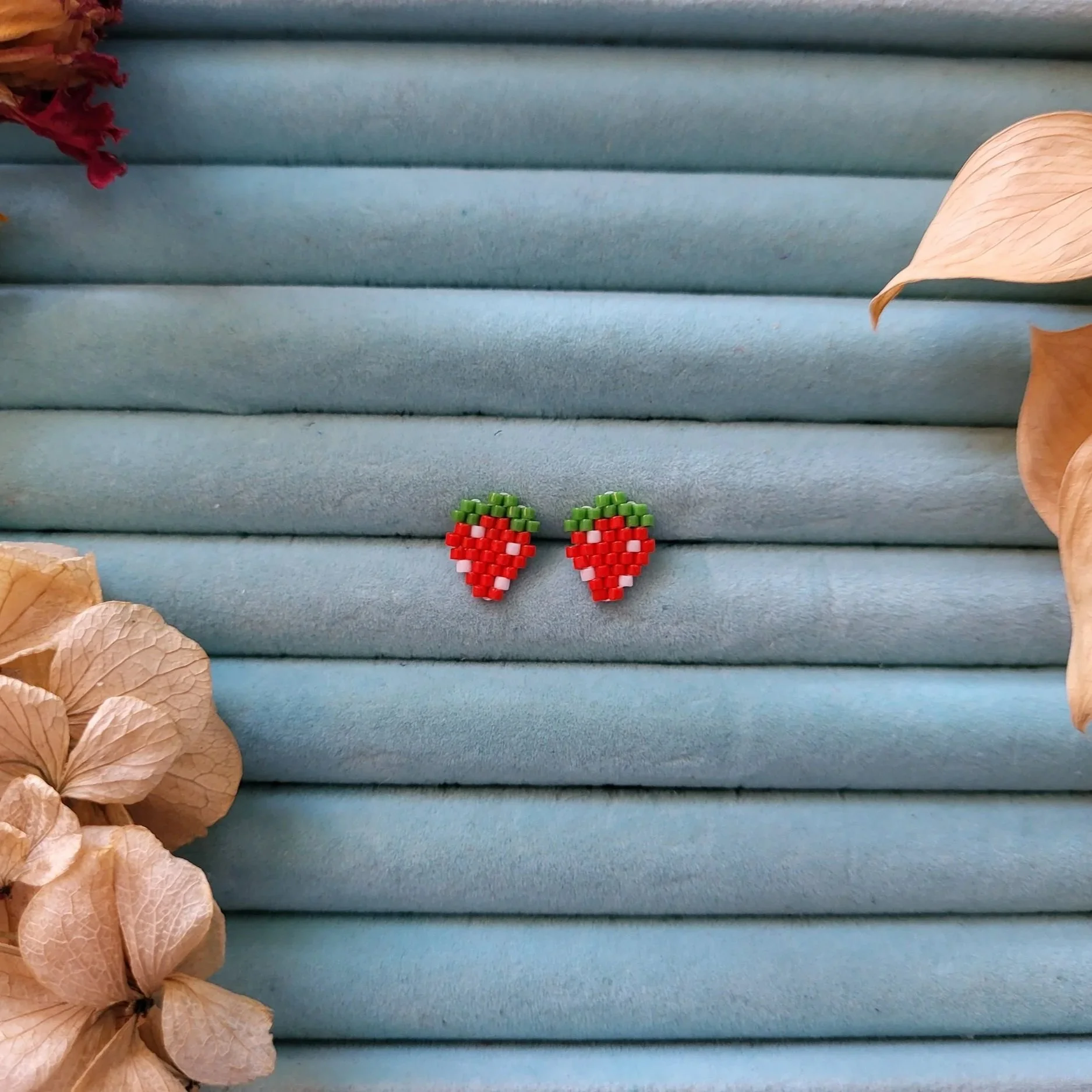 Beaded Red Strawberry Studs