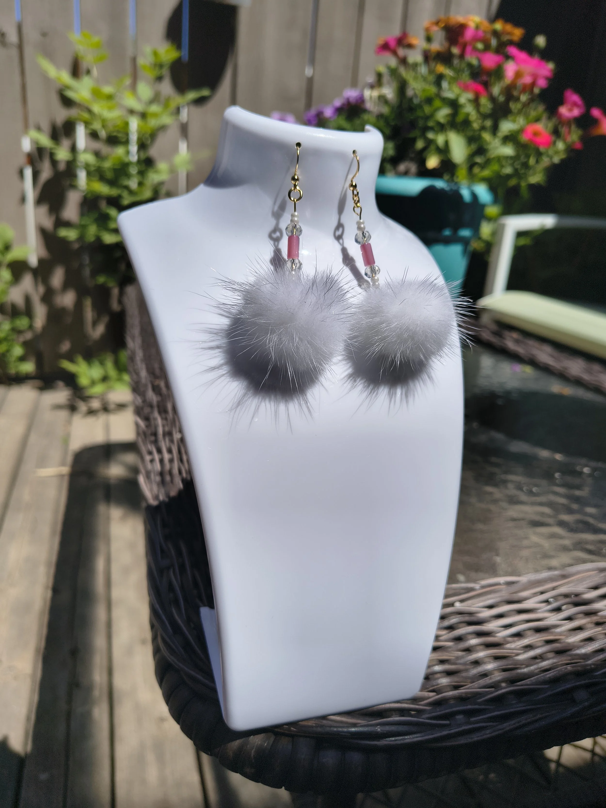 White Mink Fur & Shell Earrings