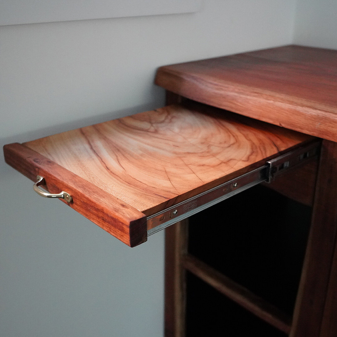 We love to work with the natural beauty of timber, following its curves and contours and just allowing it to be the sculptural forms that is.
This &quot;Goddess&quot; kitchen bench features an Australian red cedar bench top complimented by Tasmanian 