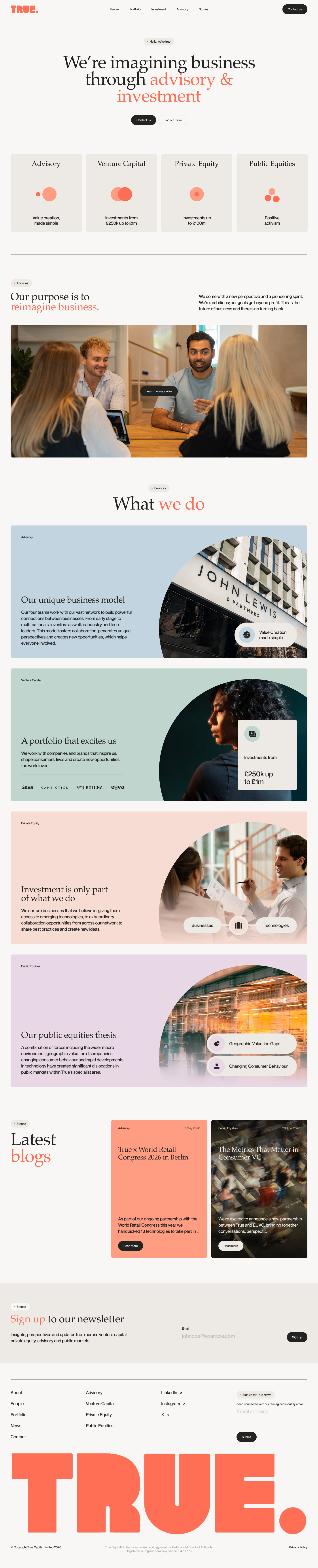 A screenshot of the True Global Squarespace website homepage.