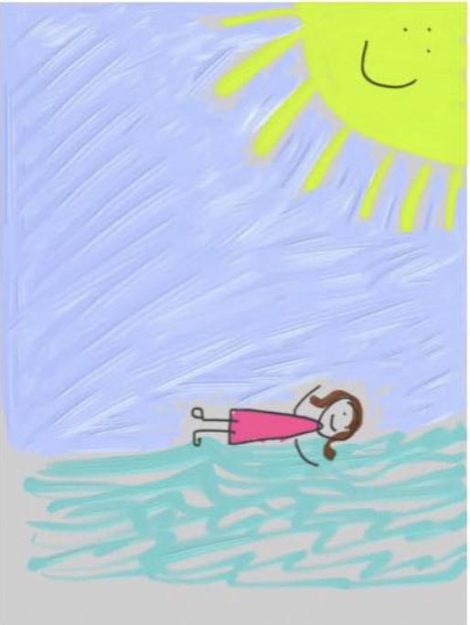 chlldlike darkwing showing a sun and blue sky and a happy person lying on the grass