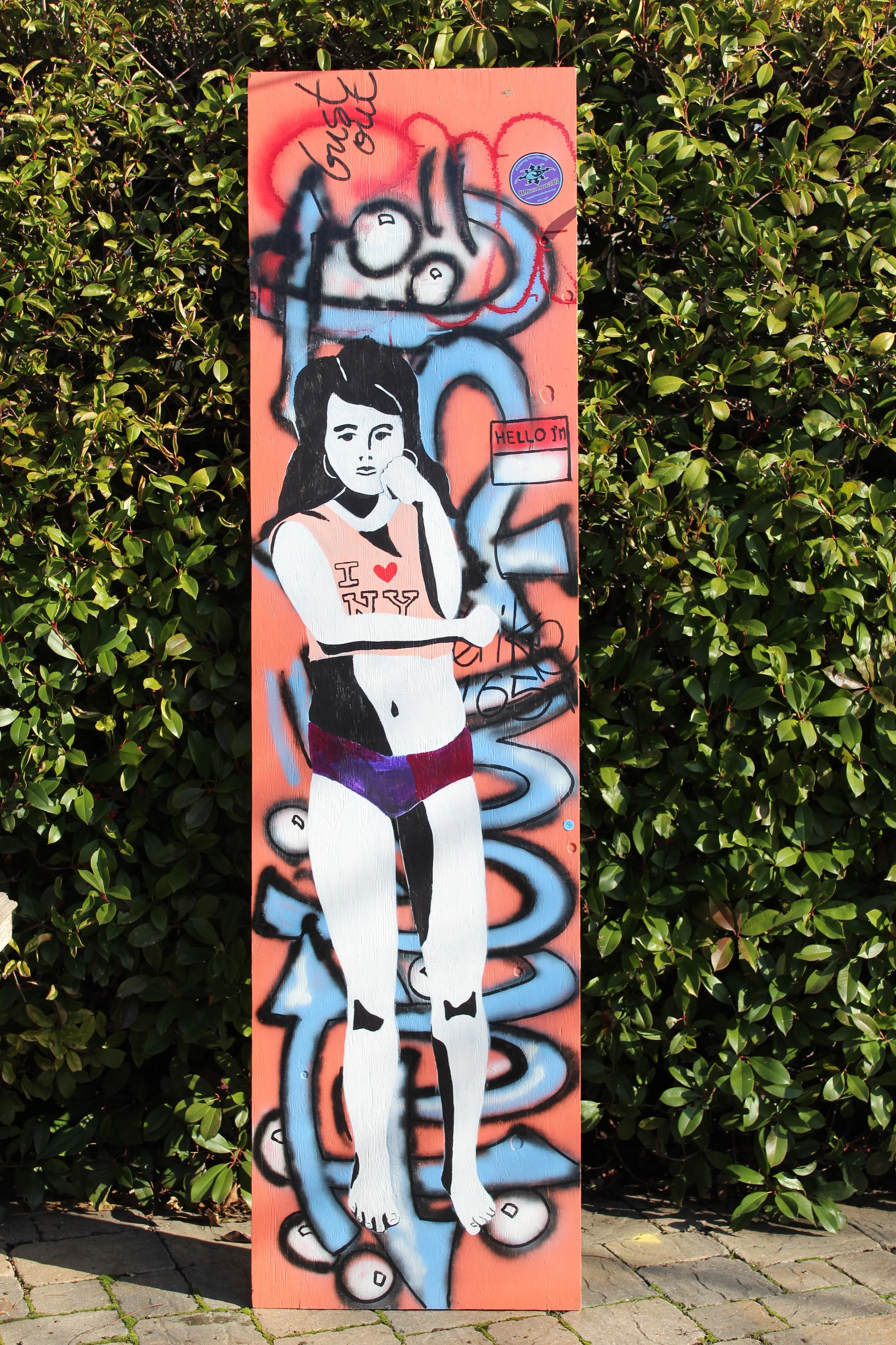 graffiti gal is spray paint and acrylic on large plywood panel