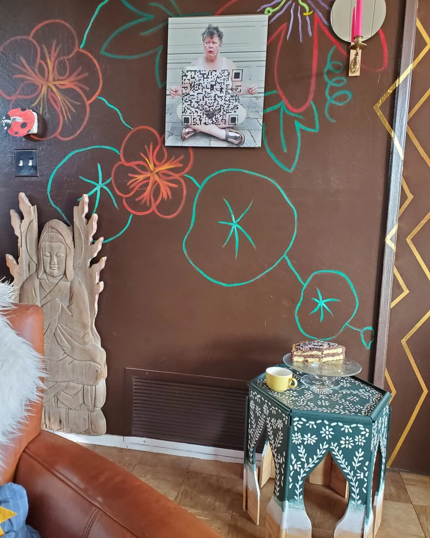 hand made Moorish table, mural, sconce and dress-up photograph