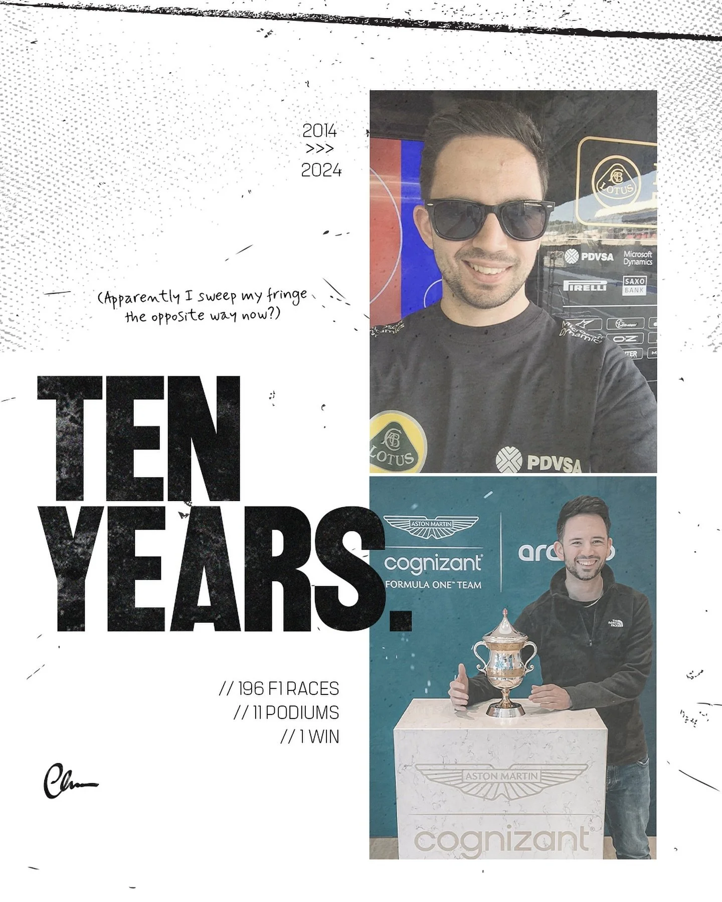 🔟 years, 196 consecutive F1 races, 11 podiums, 1 race win, 3 Formula E championships and a healthy sprinkling of work across the rest of the motorsport and automotive world, plus countless awesome people met (and a fair few grey hairs gained).

10 y