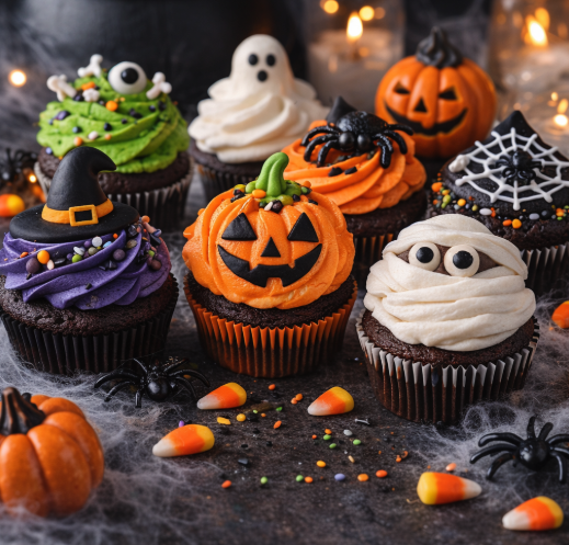 Halloween-themed chocolate cupcakes