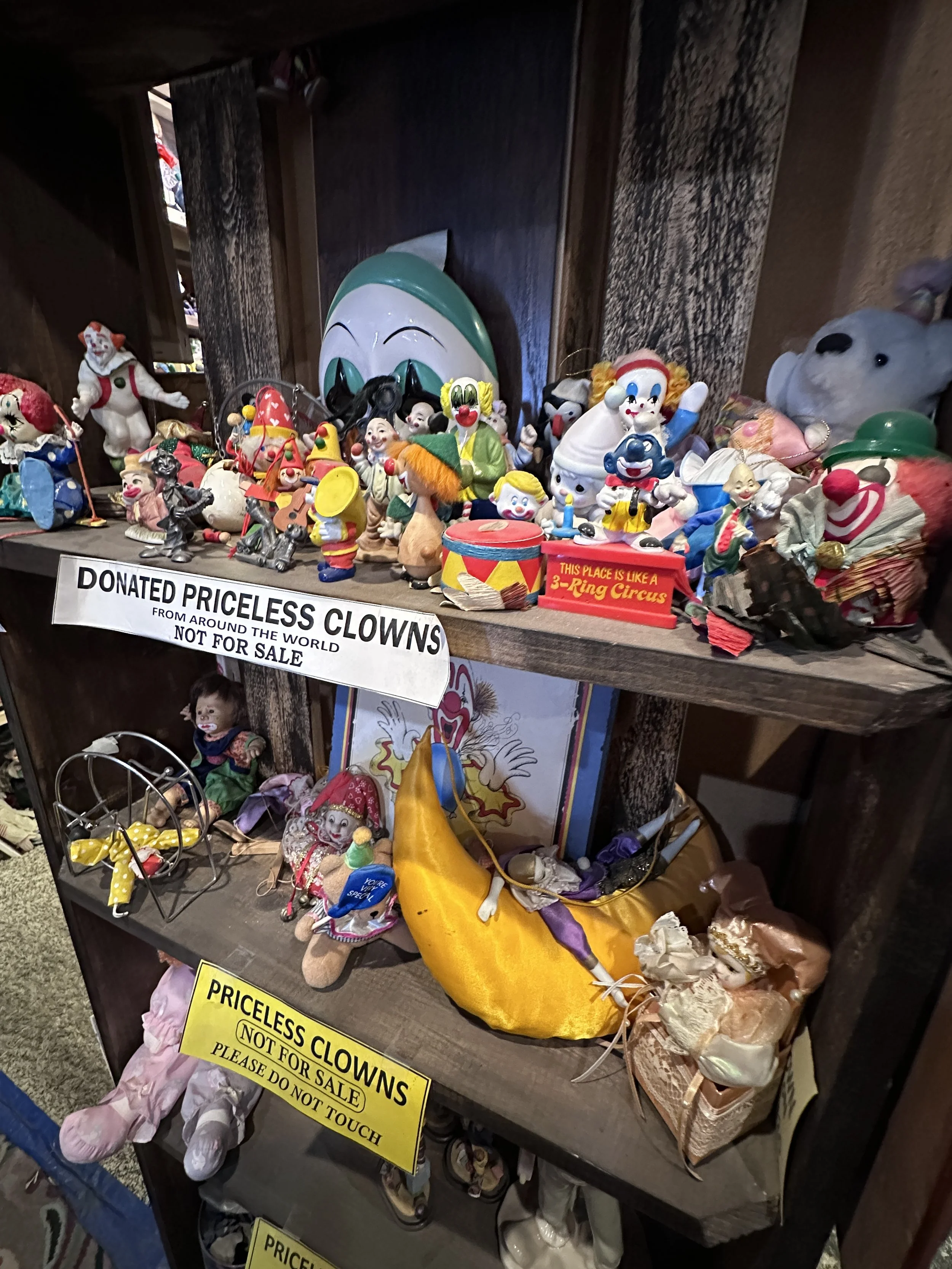 A priceless clowns sign inside the World Famous Clown Motel in Tonopah.