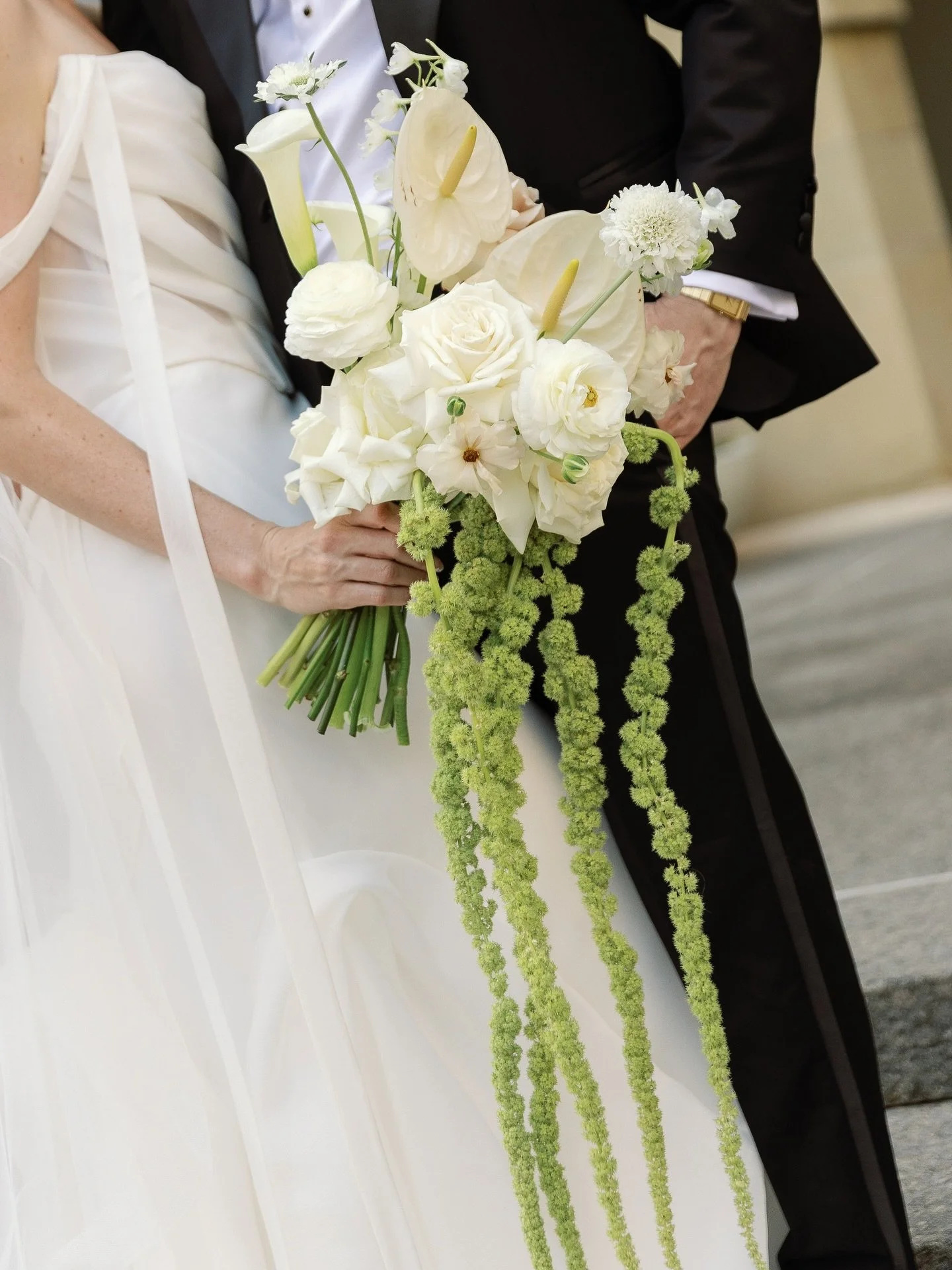 Anthuriums, ranunculus, reflexed roses, hydrangeas, and amaranthus for L+C 🤍🤍🤍 The most gorgeous September wedding! 

Modern Weddings | Floral Design | Calgary Wedding Florist | Bouquet | YYC Florist