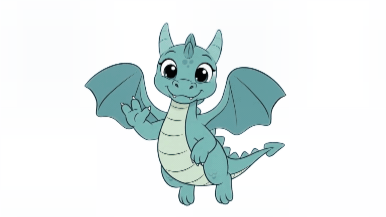 Lumo the dragon waving hello and giving a high 5
