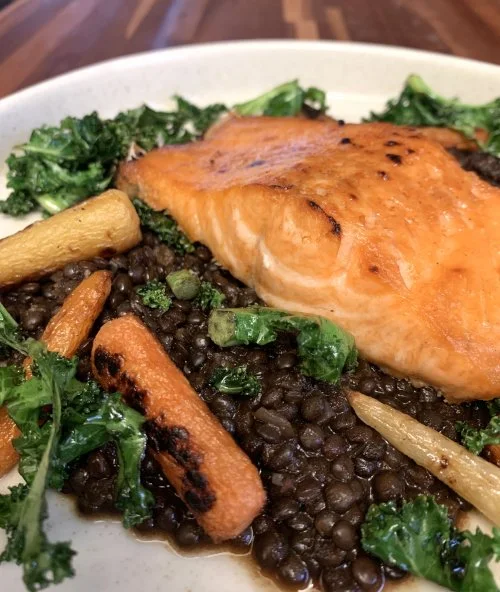 Broiled Salmon Fillet with Black Lentil Ragout — My Sunny Kitchen