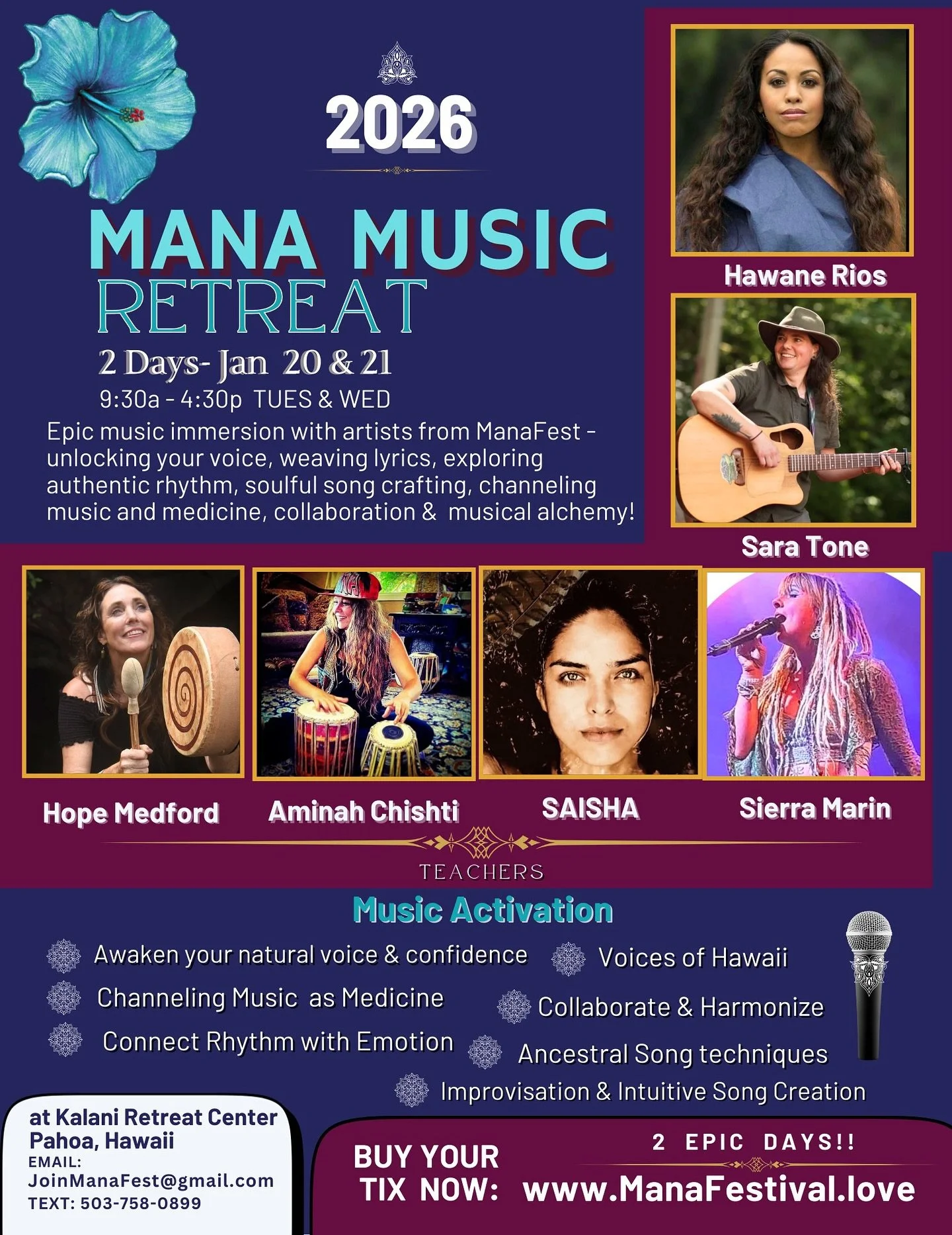Mana Music Retreat 🎵 ☀️ 
January 20th &amp; 21st 2026
Immerse yourself in a 2-day musical collaborative journey
where sound awakens the spirit
and connection sparks transformation ✨

Register for it today! Link in bio. manaFestival.love

@sierramari