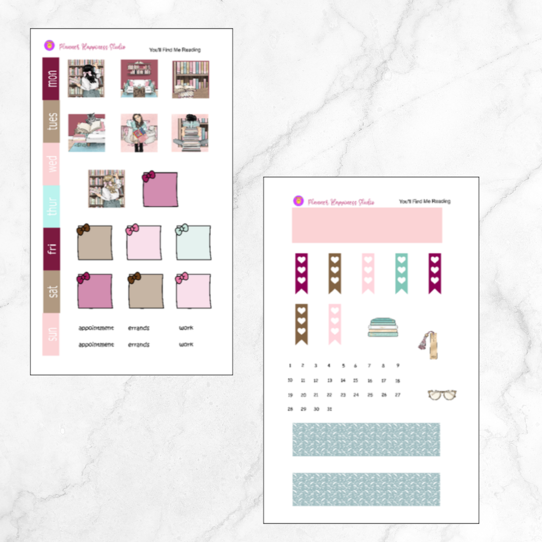 You'll FInd Me Reading Mini Sticker Kit (Hobonichi/Mini Mallow/Lime Mini)