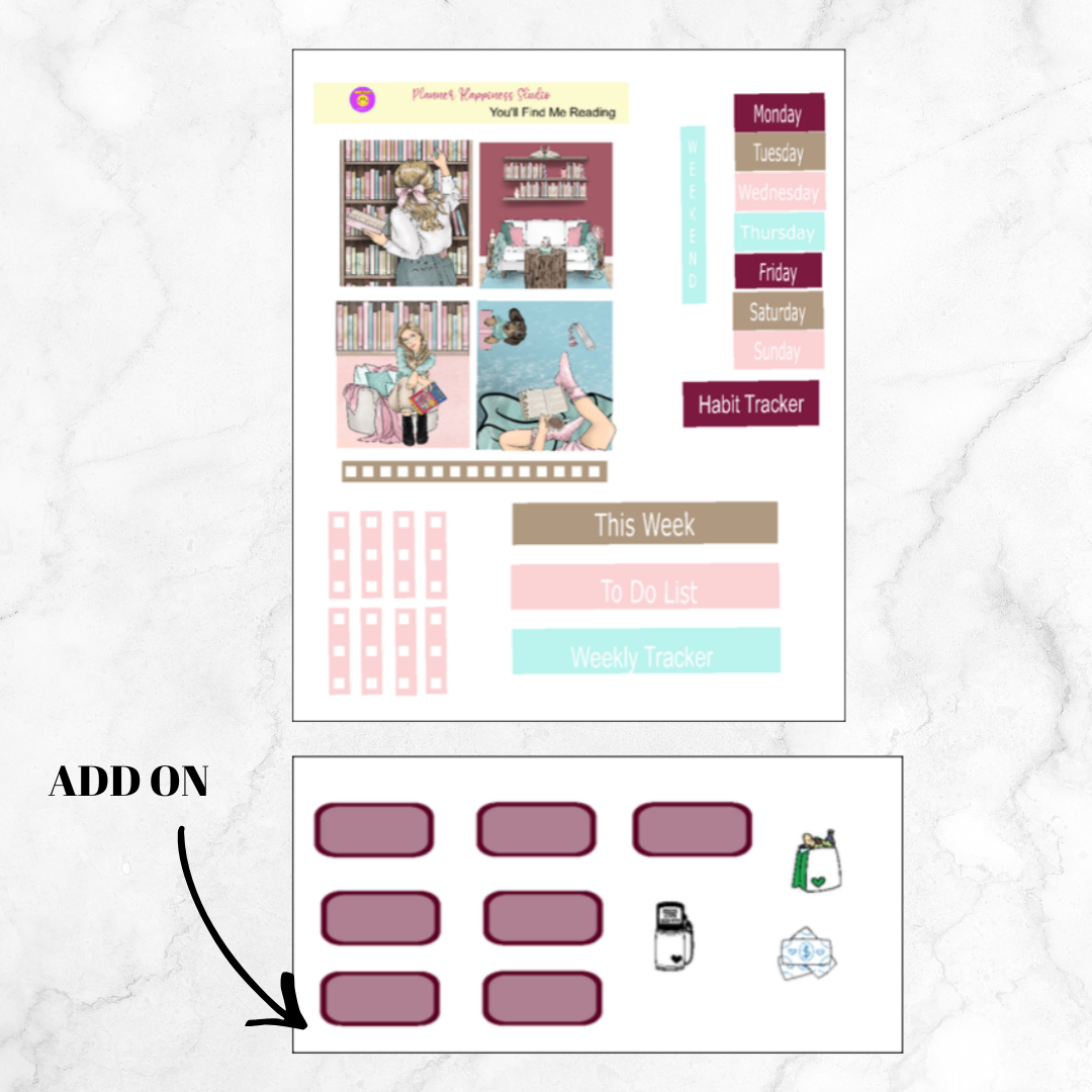 You'll Find Me Reading Lime Weekly sticker kit