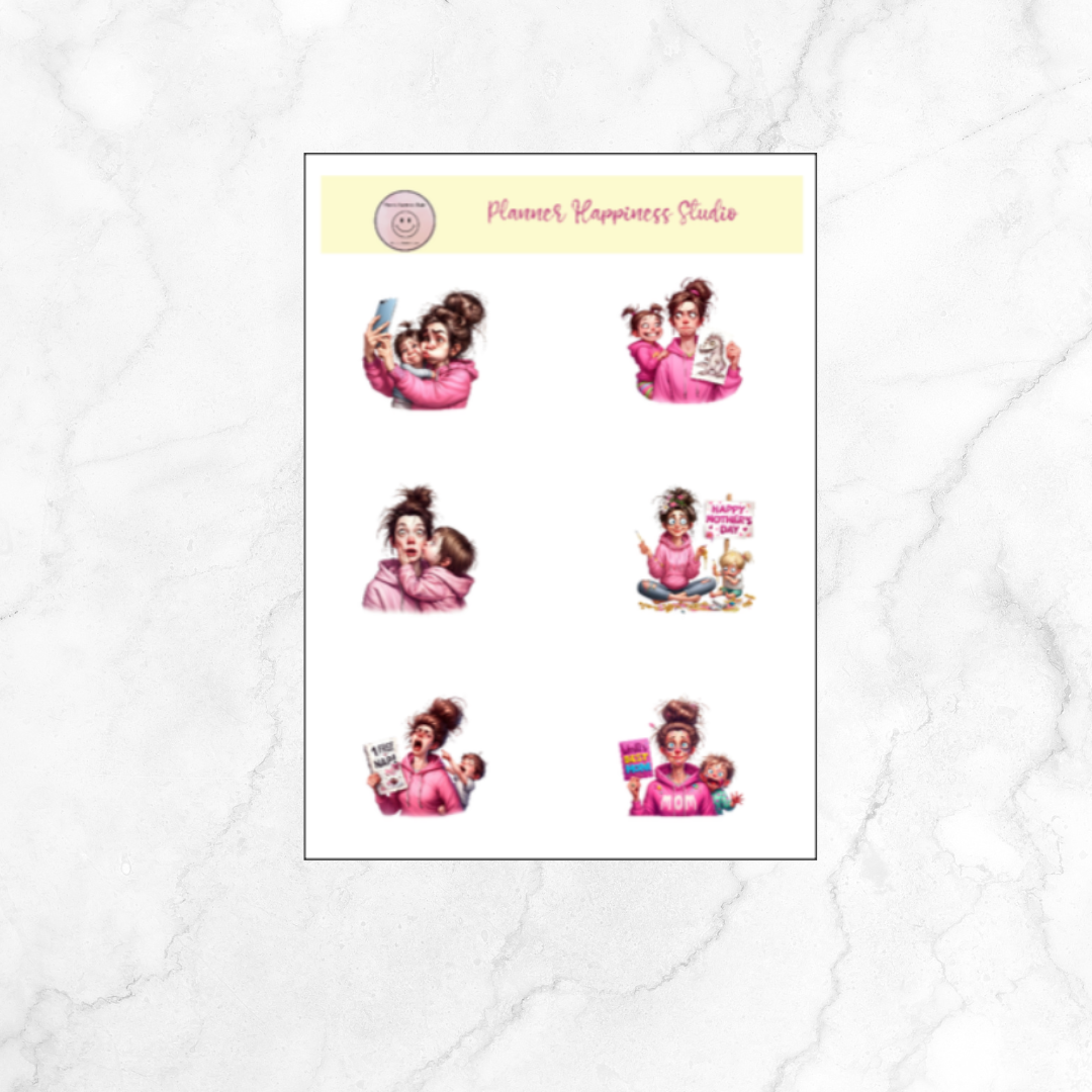 Mother's Day Funny Characters Deco Sticker Sheet