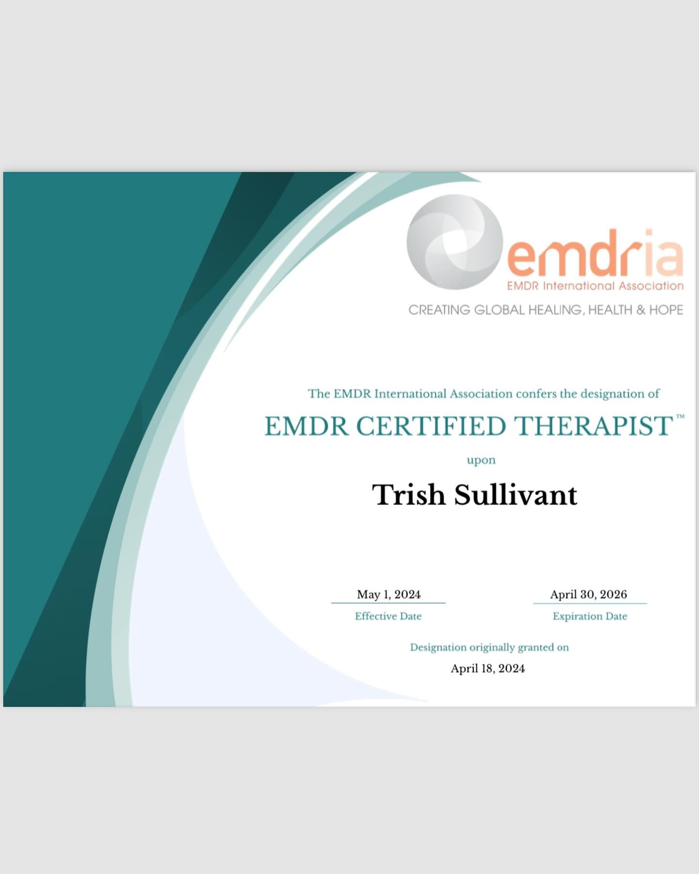 I'm newly certified as an EMDR clinician 💞