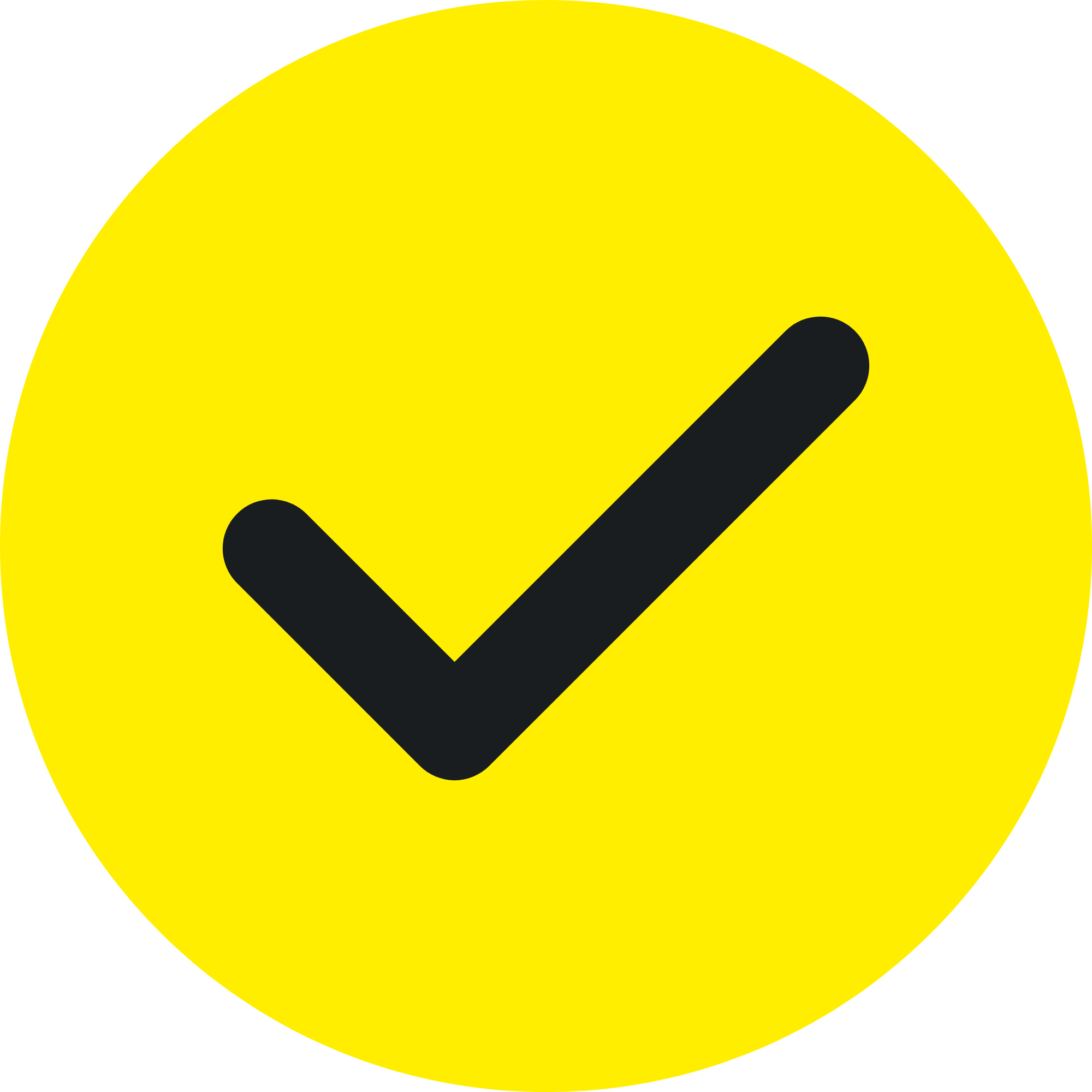 Yellow circle with black checkmark symbol.