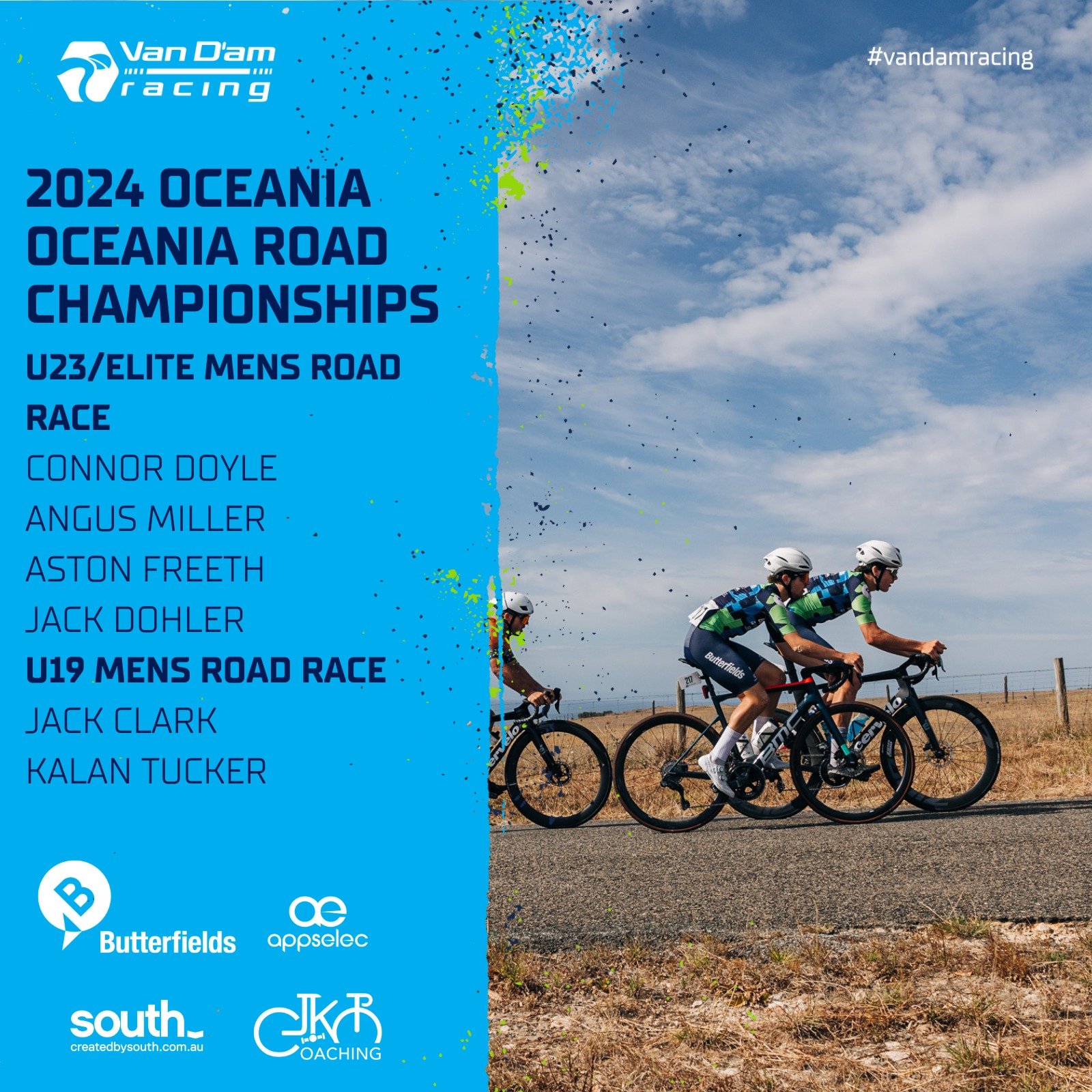 We're back racing tomorrow at the Oceania Cycling Confederation Road Championships with some solid opportunities in both the U19s and U23/Elite field. Jack Clark has been flying of late in is a good shout for a podium in the U19s. Gus and Connor both