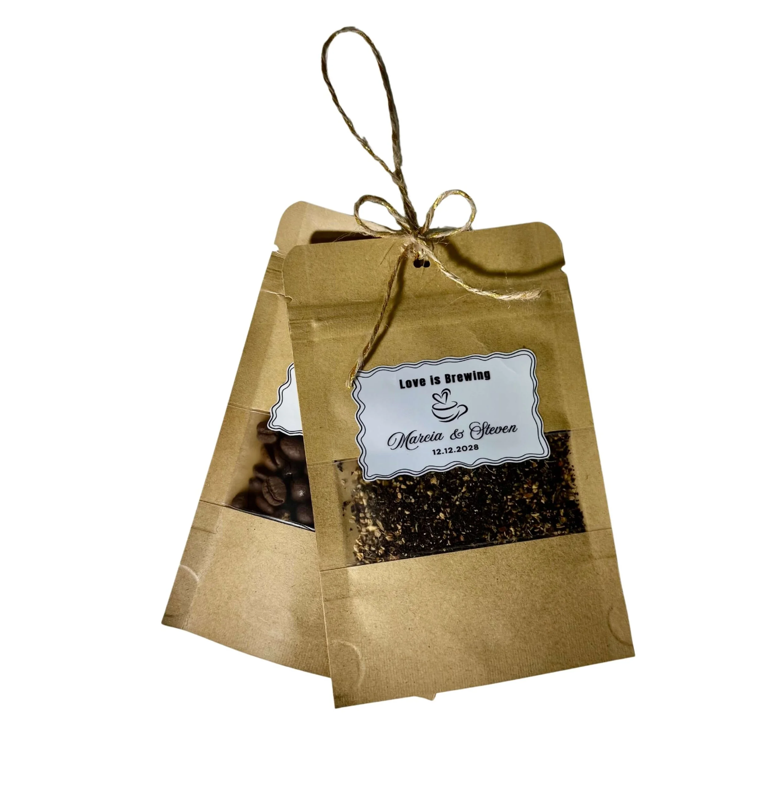 Duo bag coffee and tea wedding favour personalized guest favours By Luna Australia