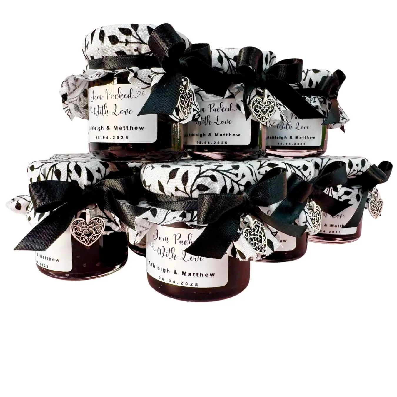 Mini jam jars with custom labels and ribbon, unique wedding and event favours by Favours By Luna