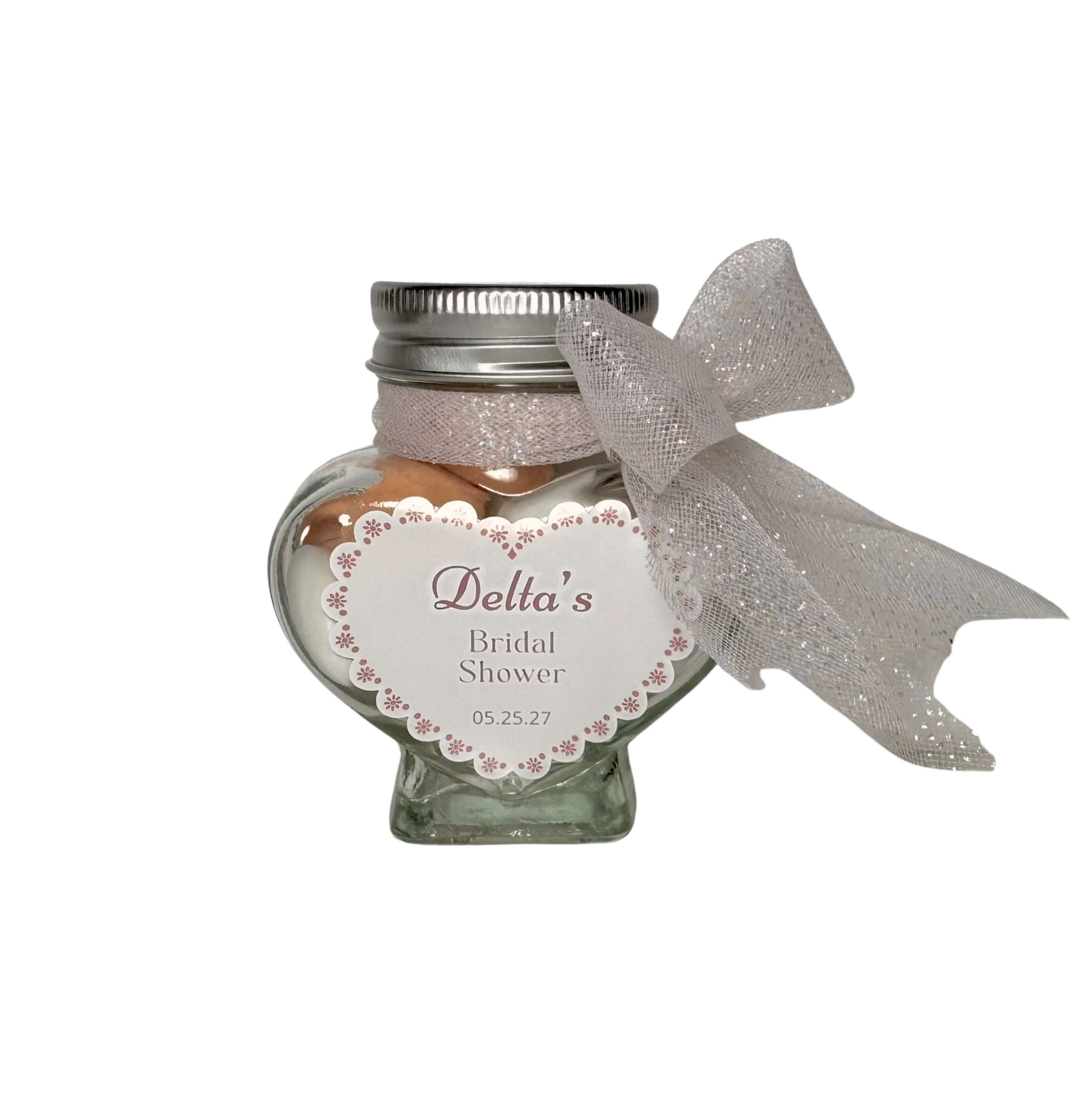 Heart chocolate jar with custom label elegant wedding and event favours