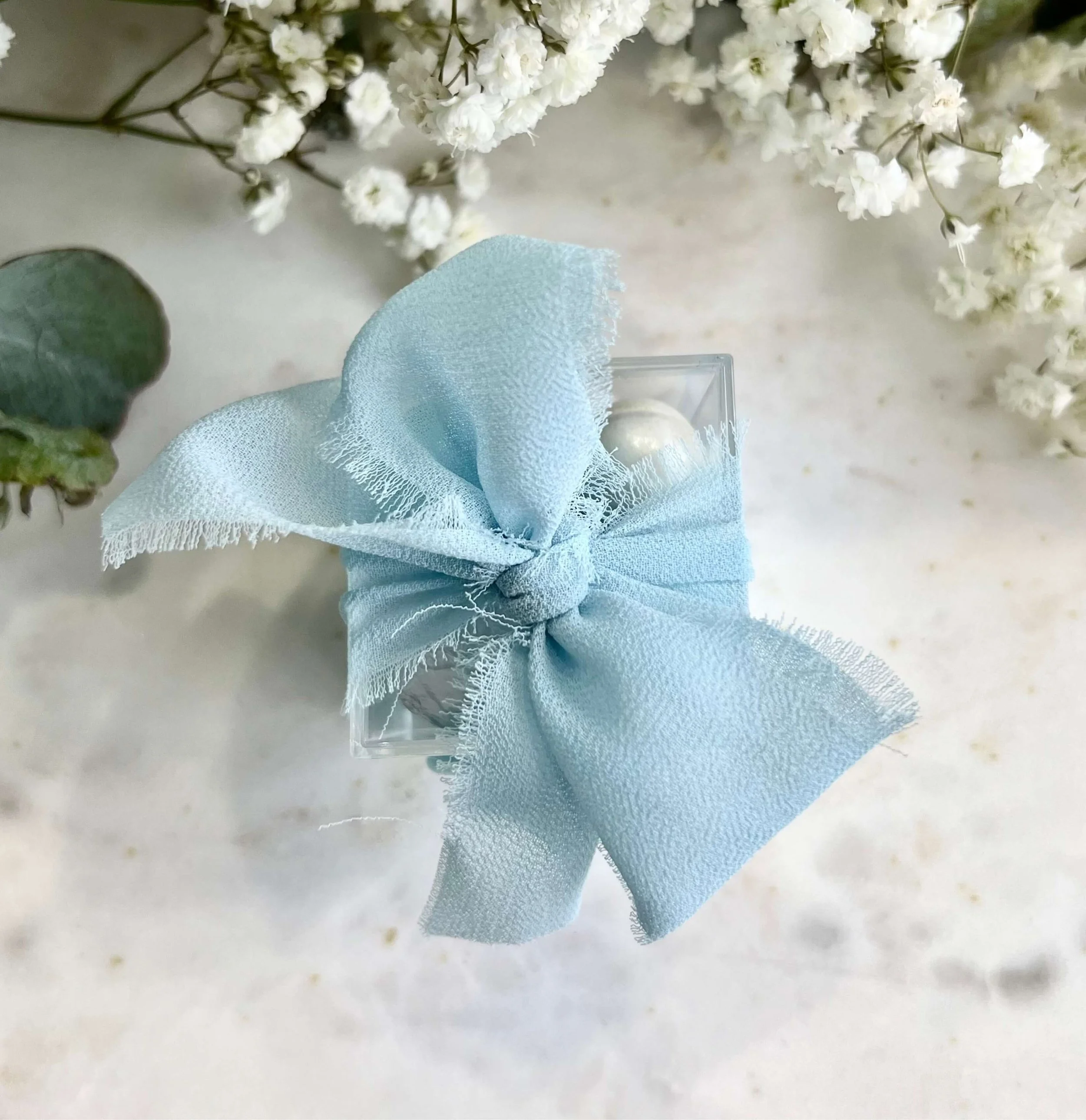 Clear chocolate box wedding favour filled with premium chocolates Brisbane