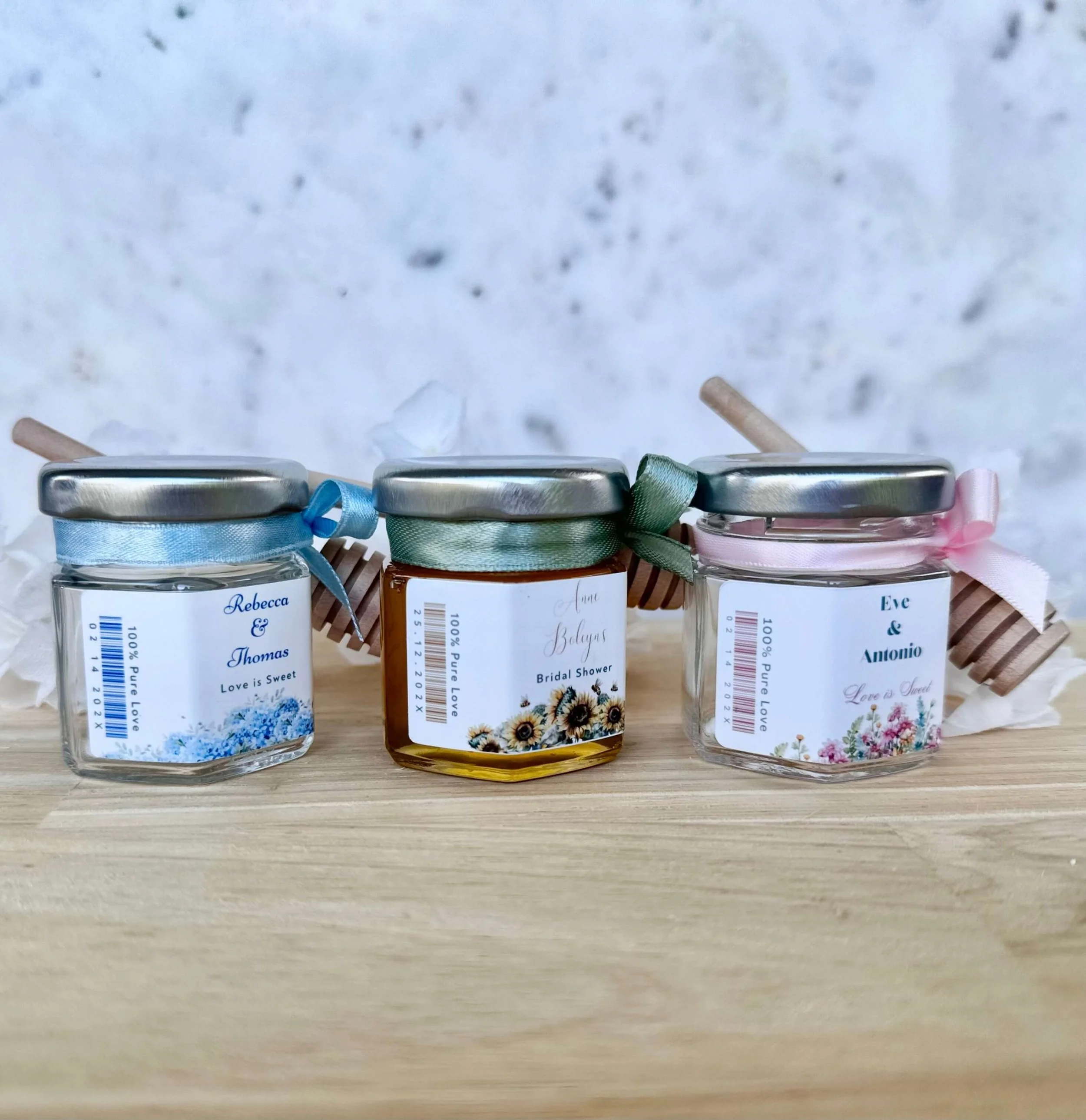 fill your own Mini honey jar favour with ribbon and personalized label for guest
