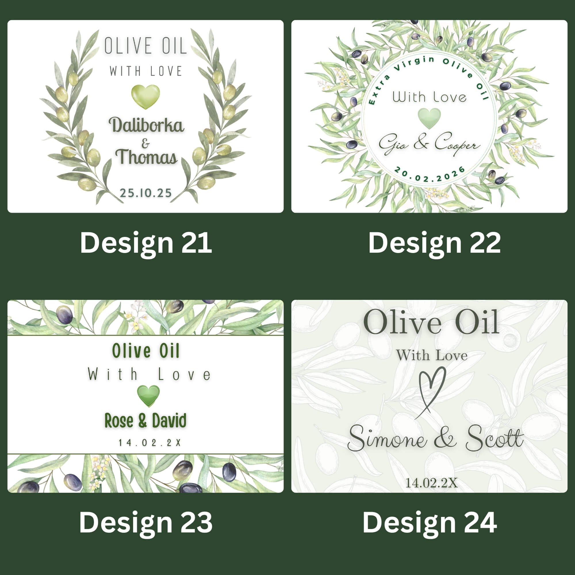 20ml glass tube filled with extra virgin olive oil for Mediterranean wedding