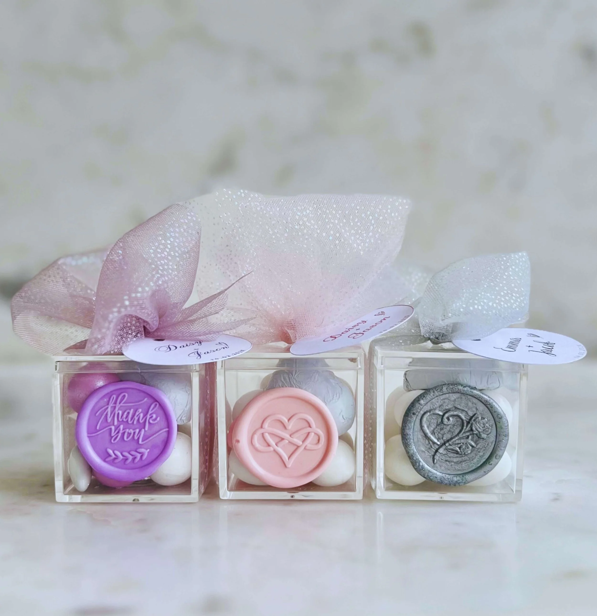 acrylic chocolate boxes shimmer tulle wedding and event favour Australia