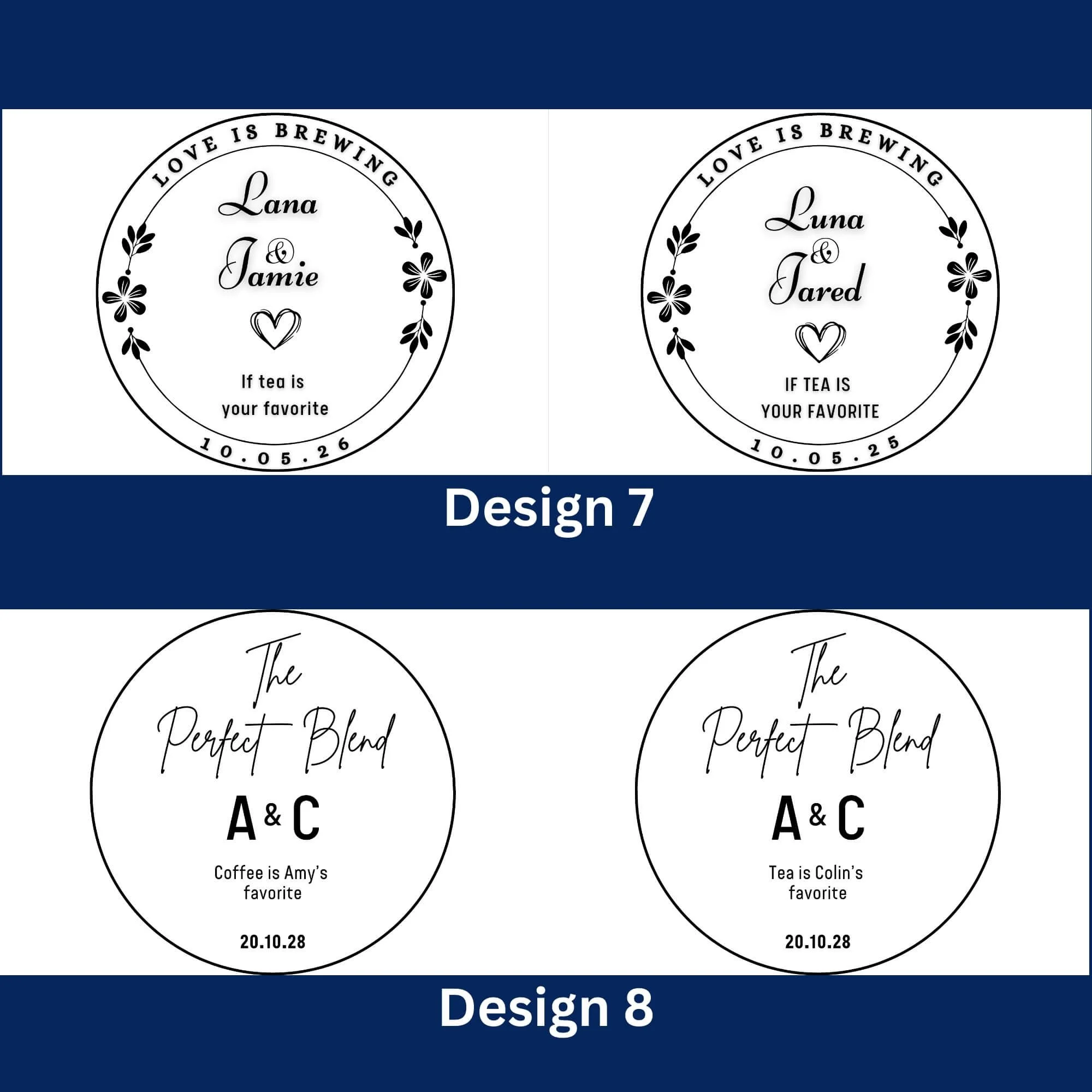 Duo bag coffee and tea wedding favour personalized guest favours By Luna Australia