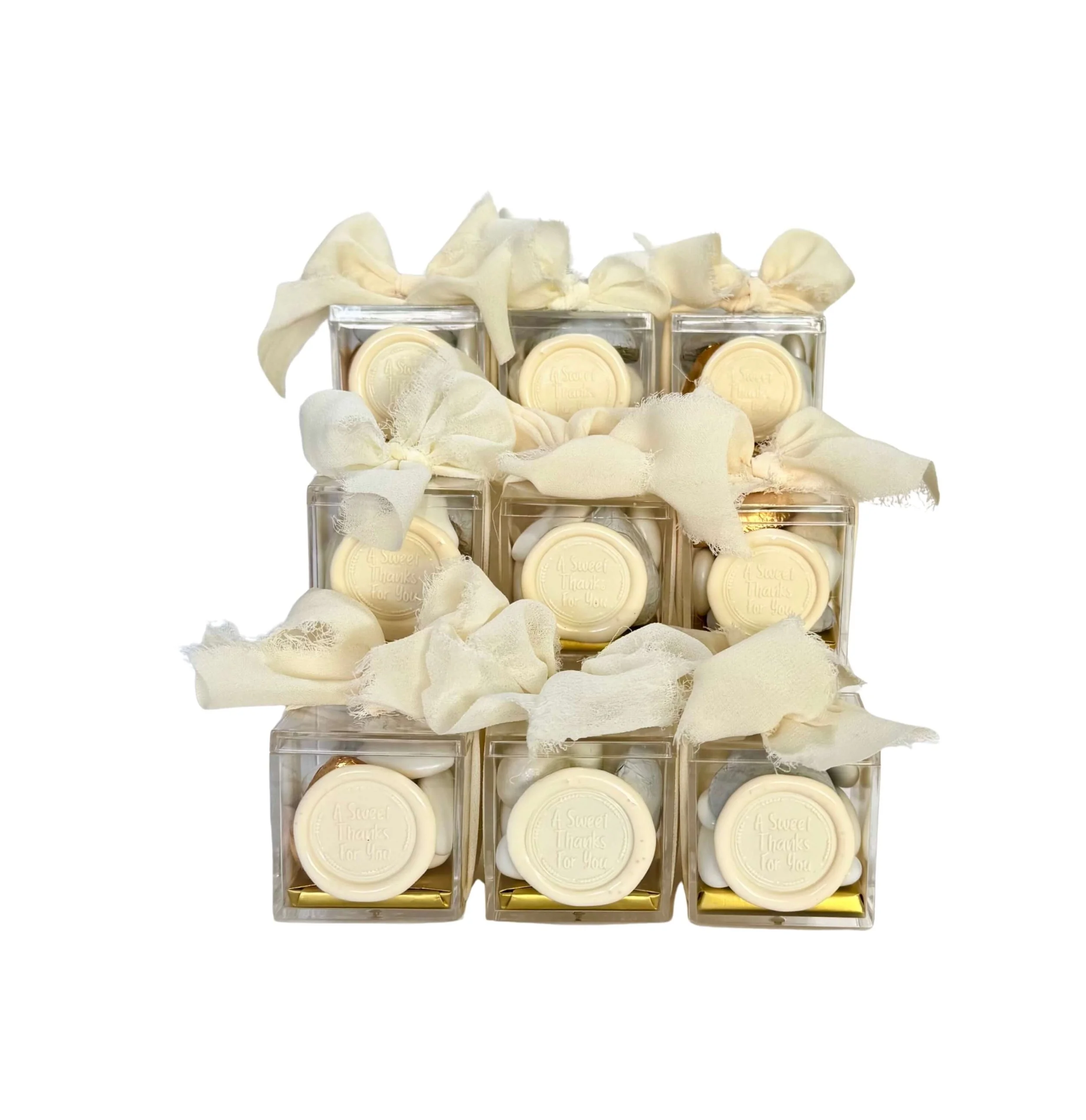 Clear chocolate box wedding favour filled with premium chocolates Brisbane