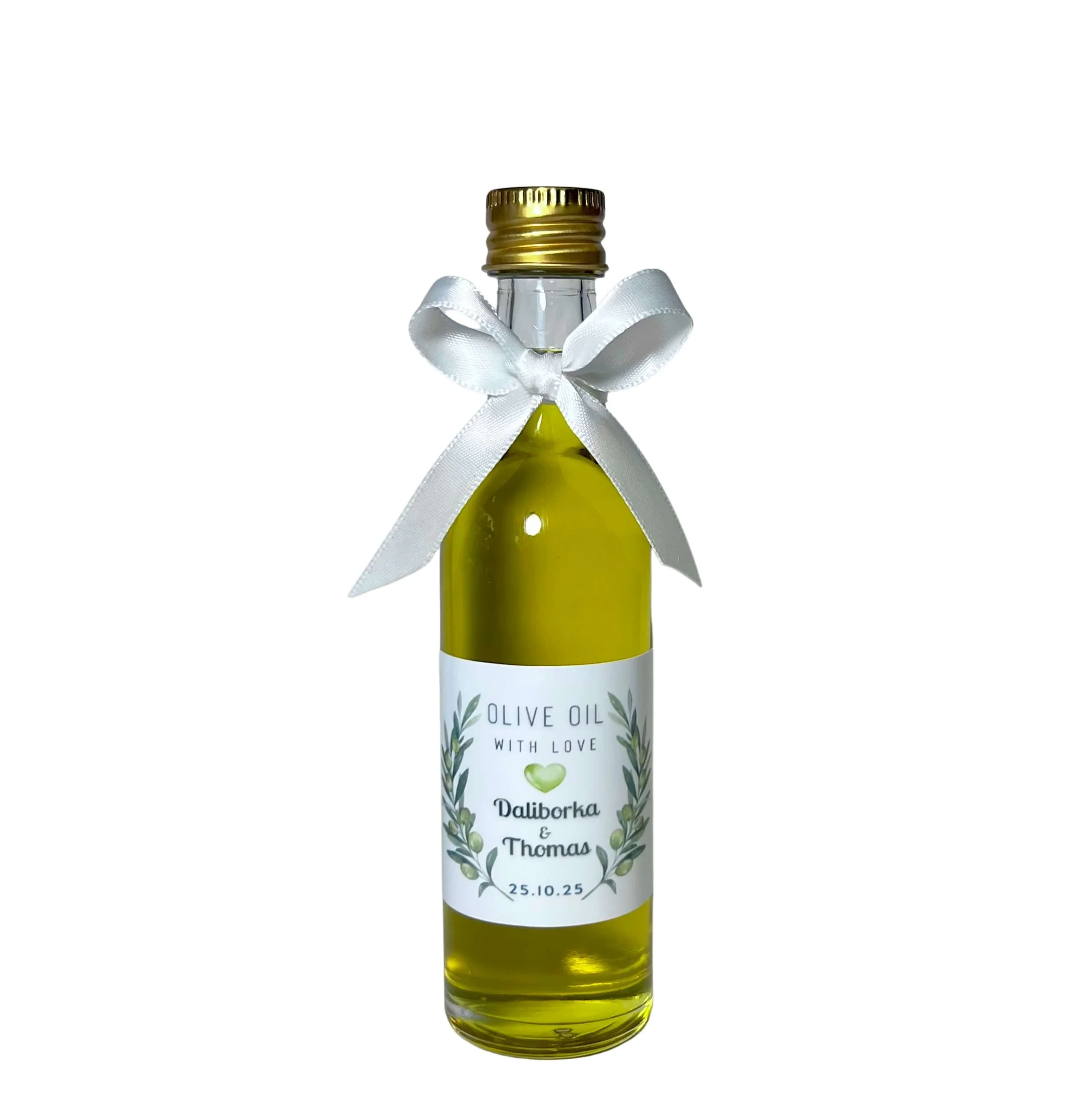 Olive Oil Clear Glass Mini Bottle 50ml - Mediterranean Wedding and Event Favours Australia