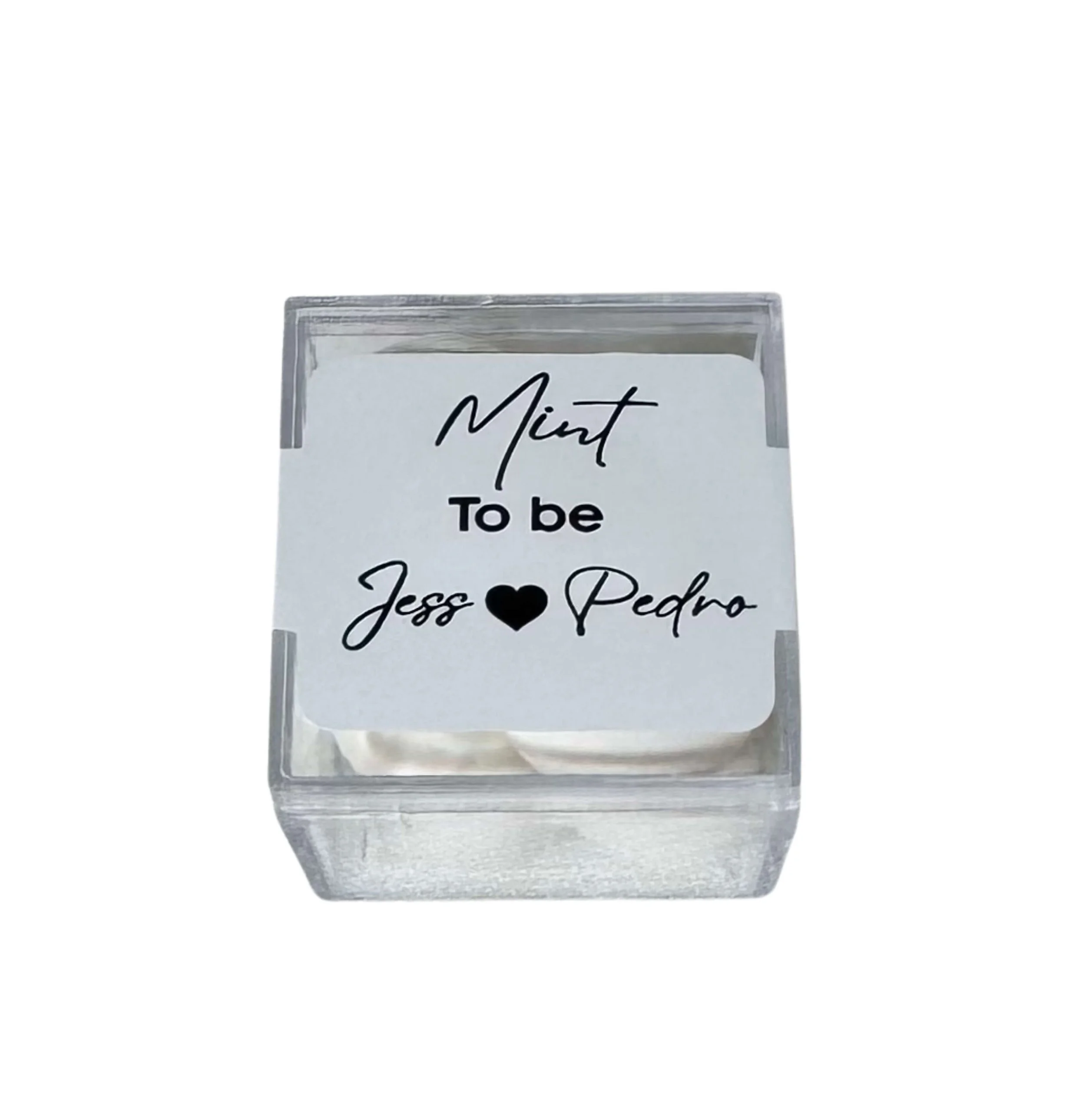 Transparent acrylic box filled with mints elegant event favour