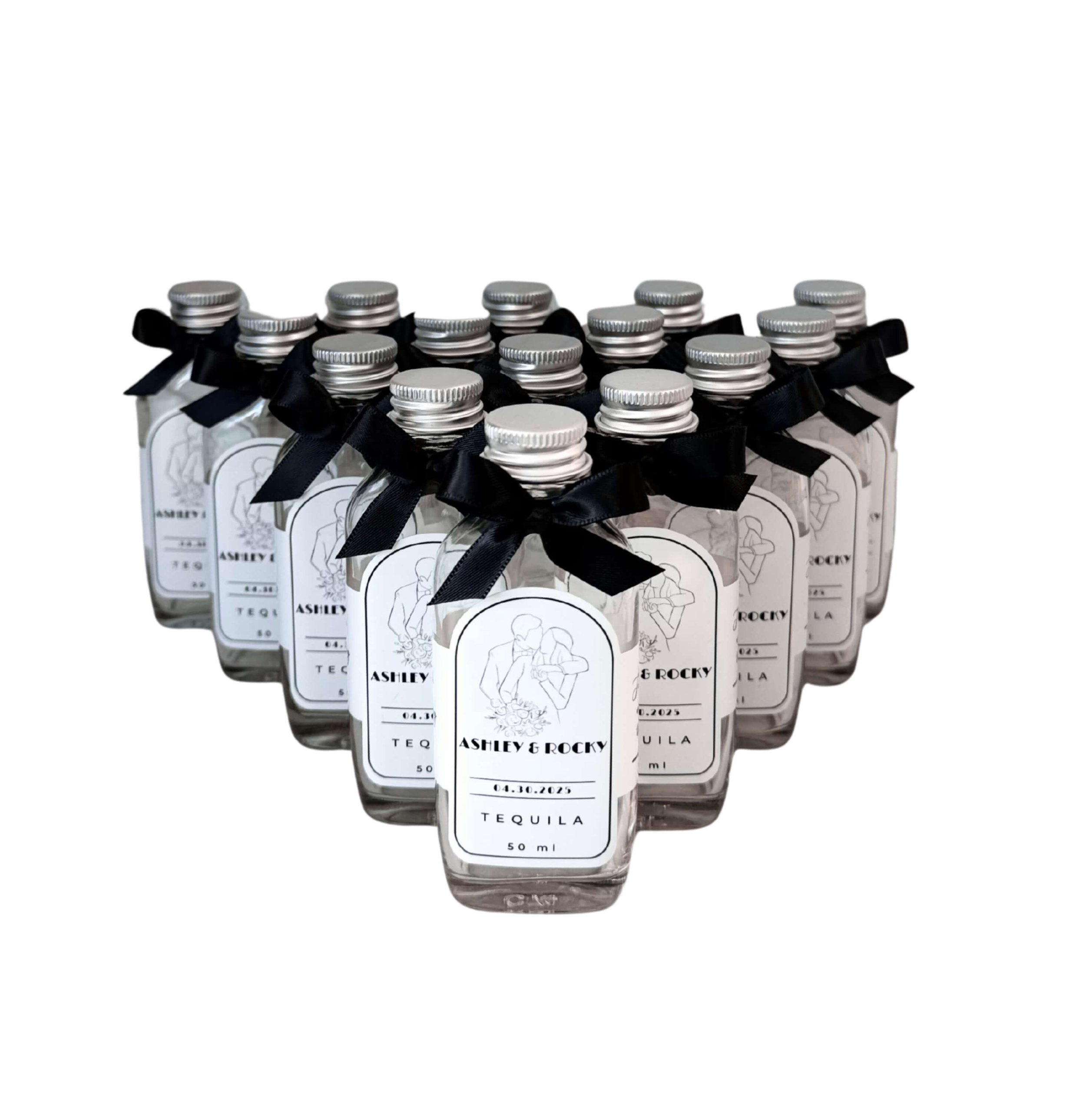 Mini glass flask bottle 50ml elegant and versatile wedding favour Brisbane