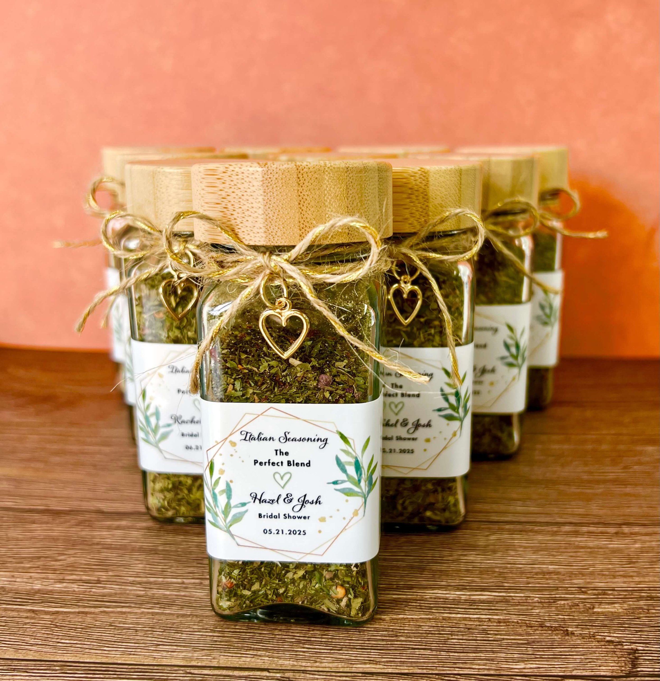 Glass herb jar with natural bamboo lid eco-friendly rustic wedding favour Brisbane