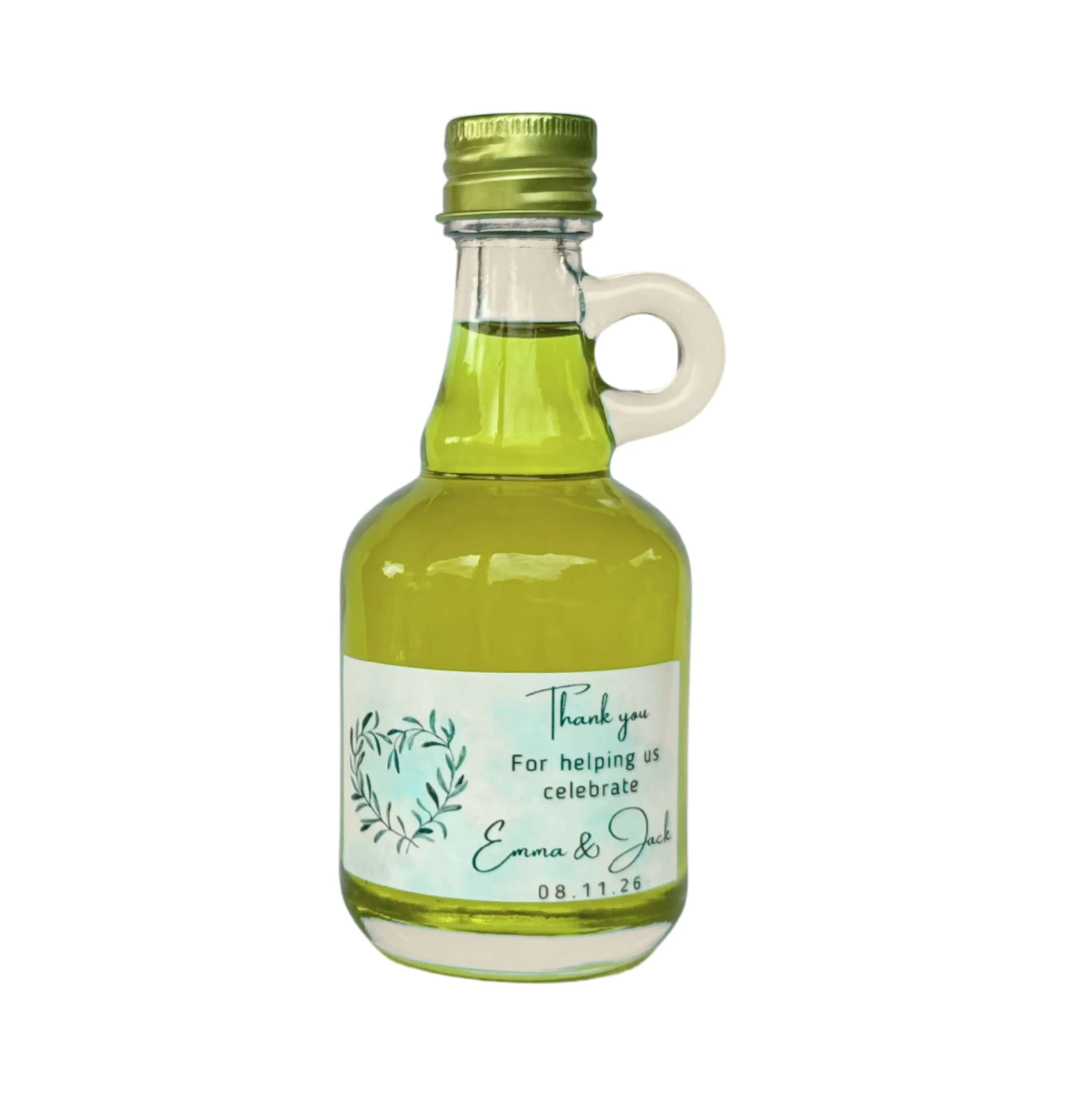 Mini Olive Oil 50ml Glass Bottle with handle - Mediterranean Wedding Favours Brisbane