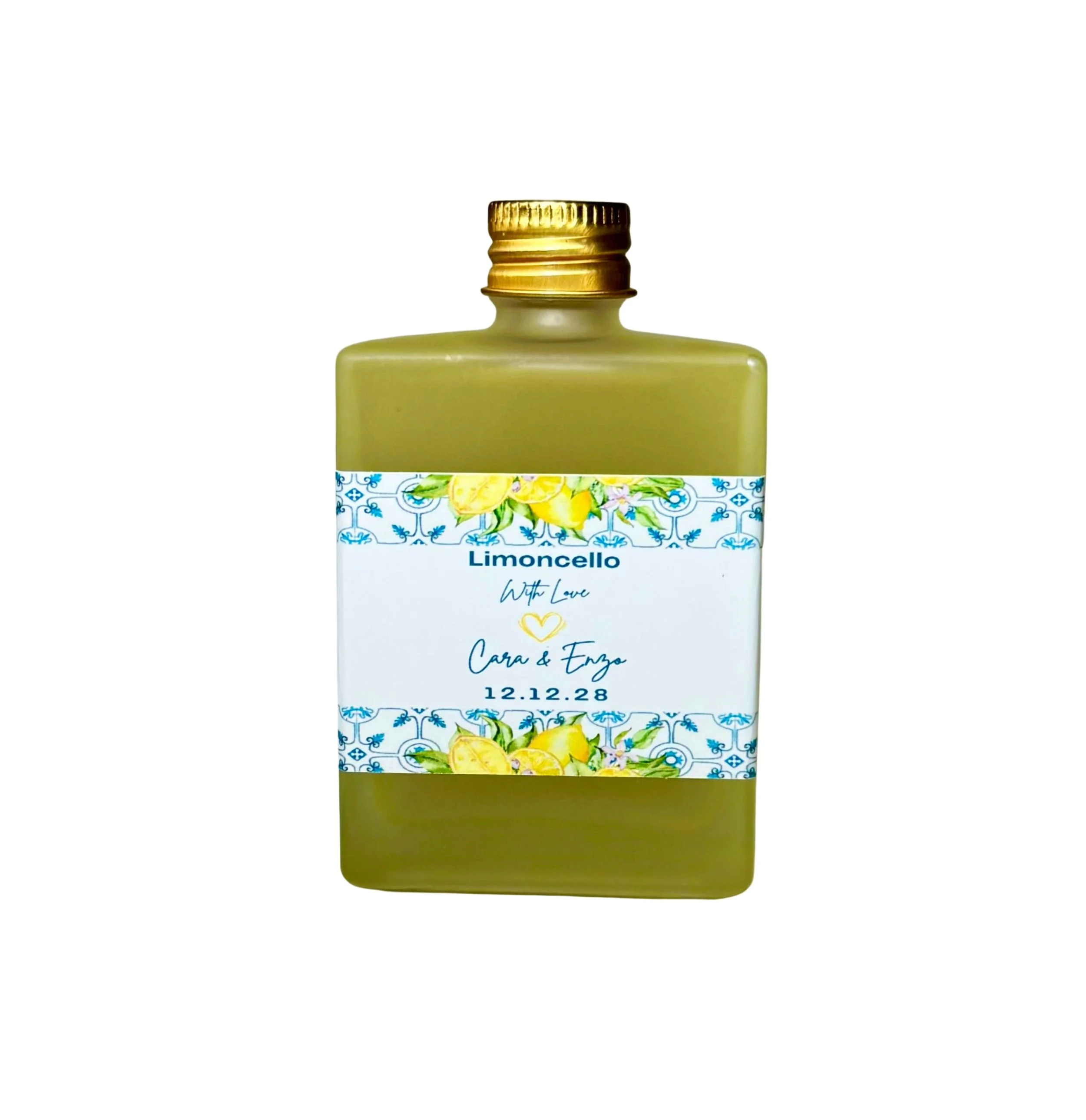 Personalised Limoncello Square Frosted Glass Bottles 50ml - Wedding & Event Favour