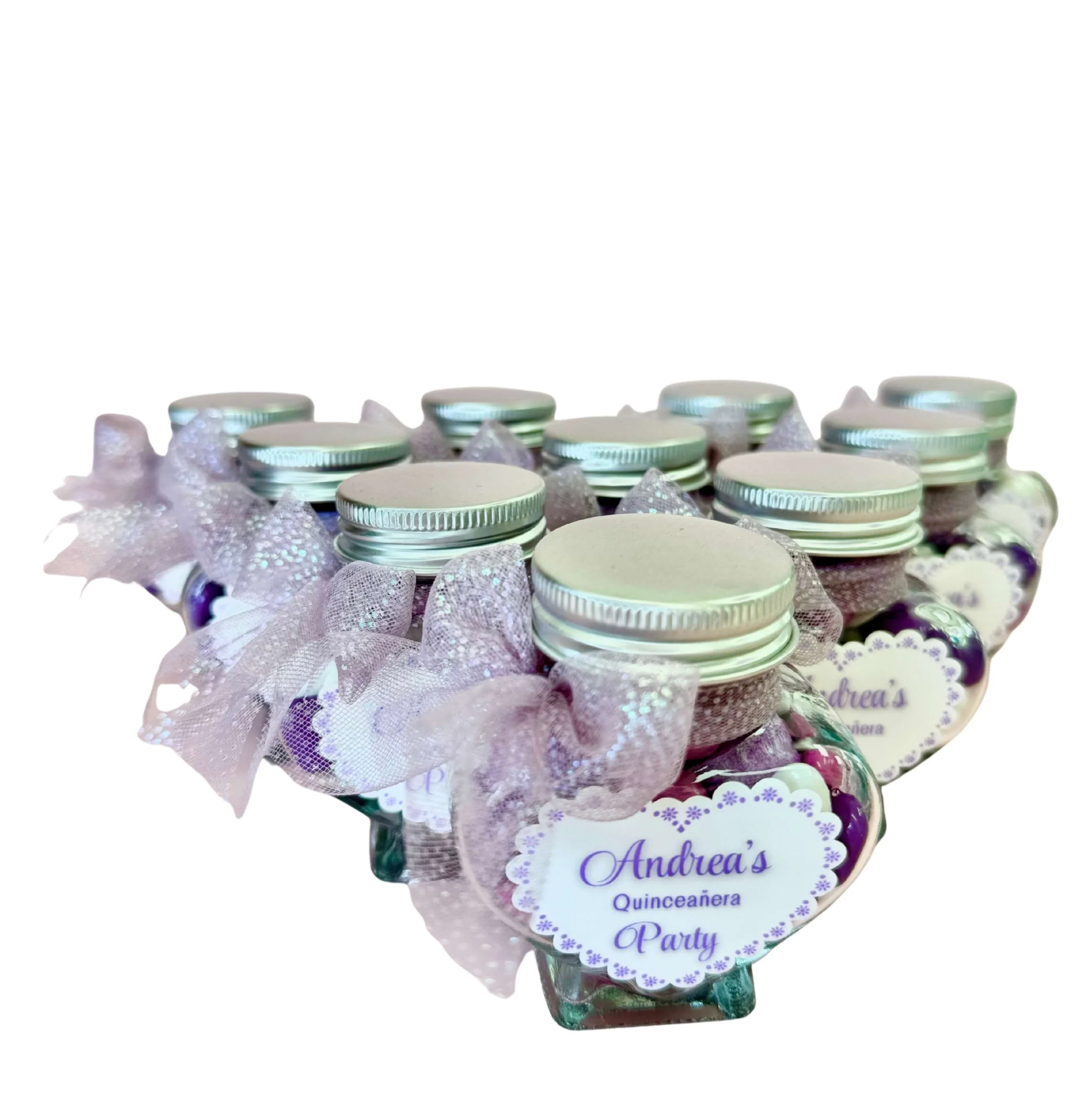 Heart chocolate jar with Silver lid and custom Sticker wedding