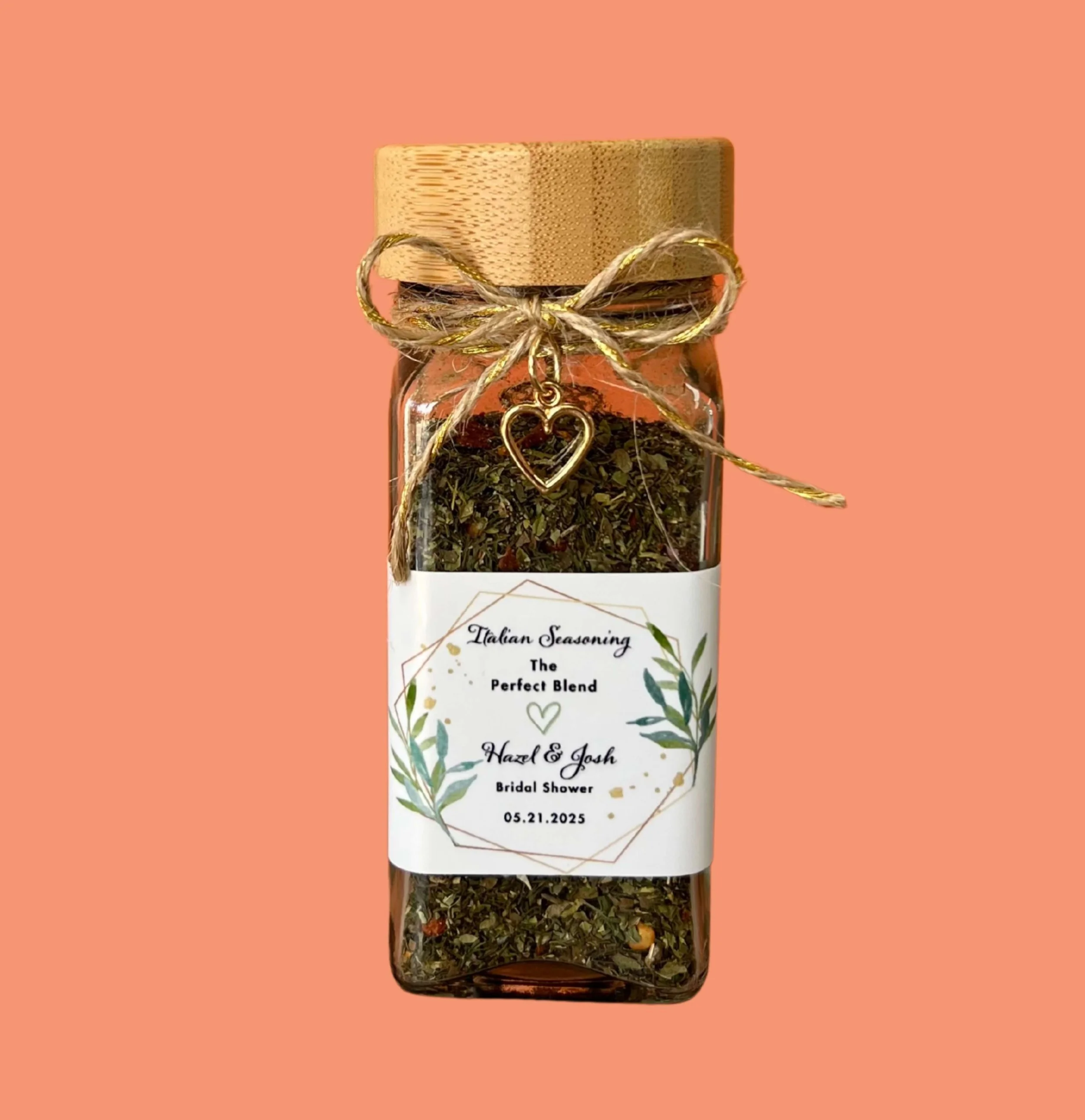 Glass herb jar with natural bamboo lid eco-friendly rustic wedding favour Brisbane