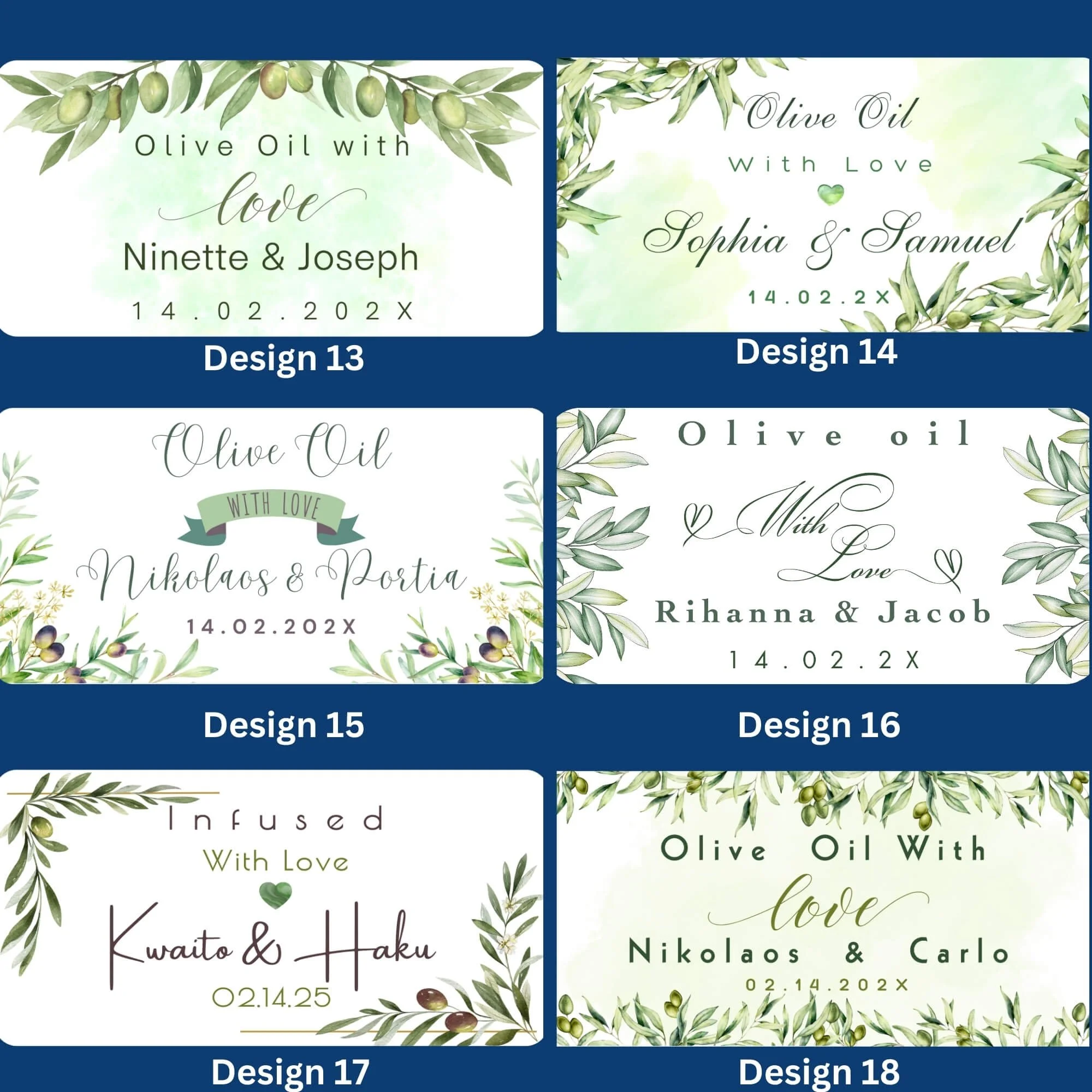 Mini olive oil glass bottle 50ml with handle and custom wedding label By Luna Brisbane