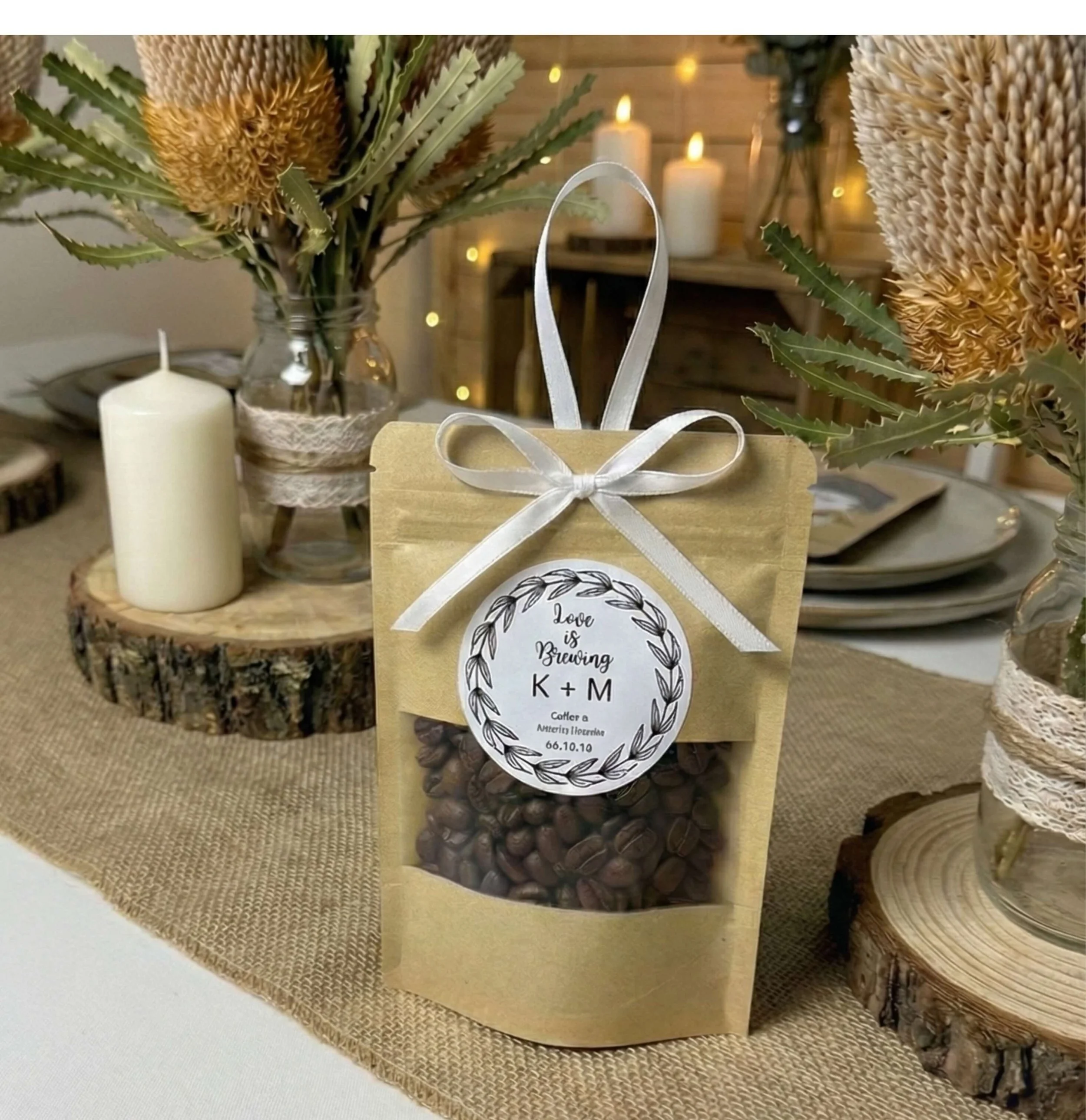 Duo bag coffee and tea wedding favour personalized guest favours By Luna Australia