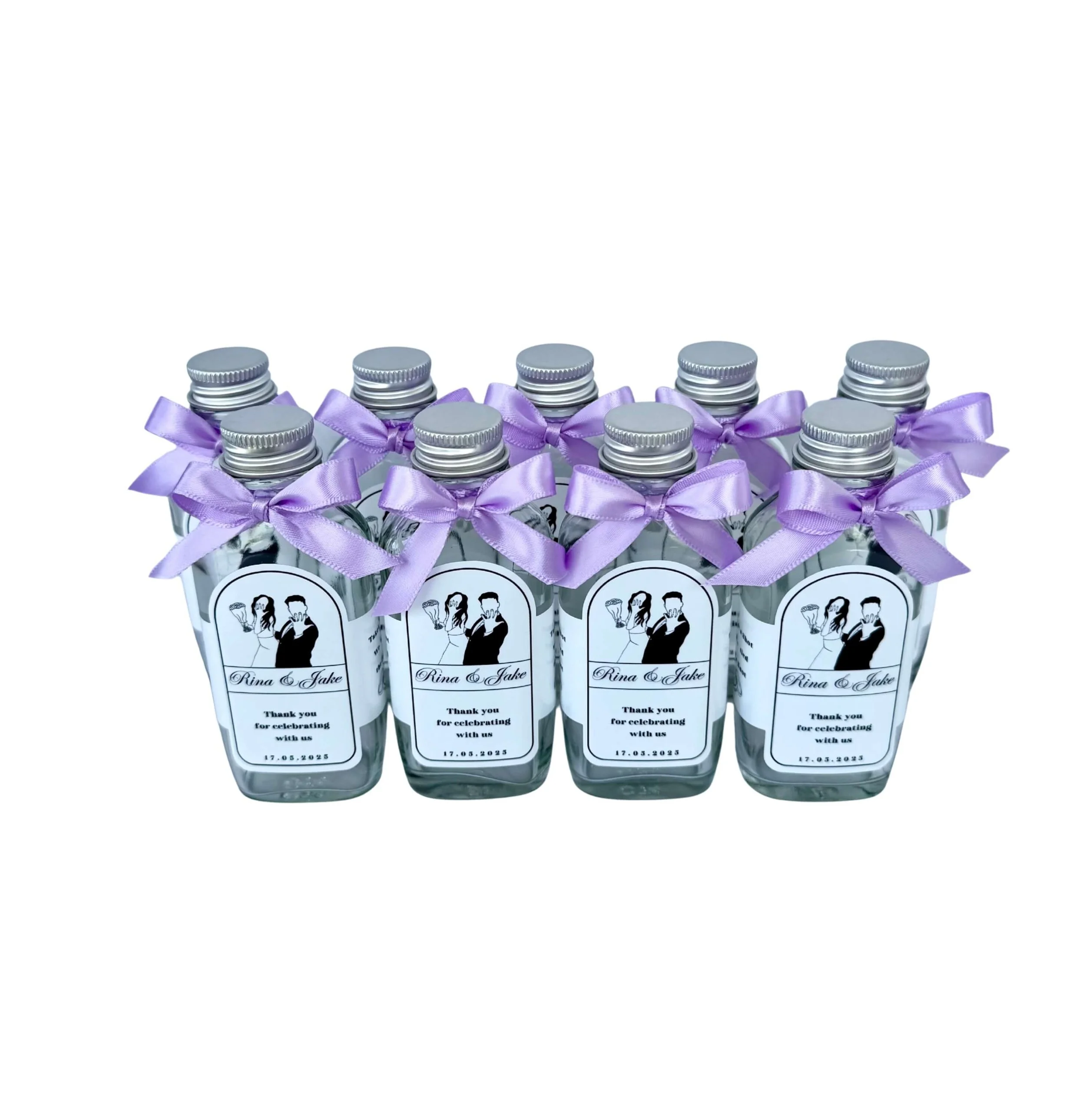 Mini glass flask bottle 50ml elegant and versatile wedding favour Brisbane