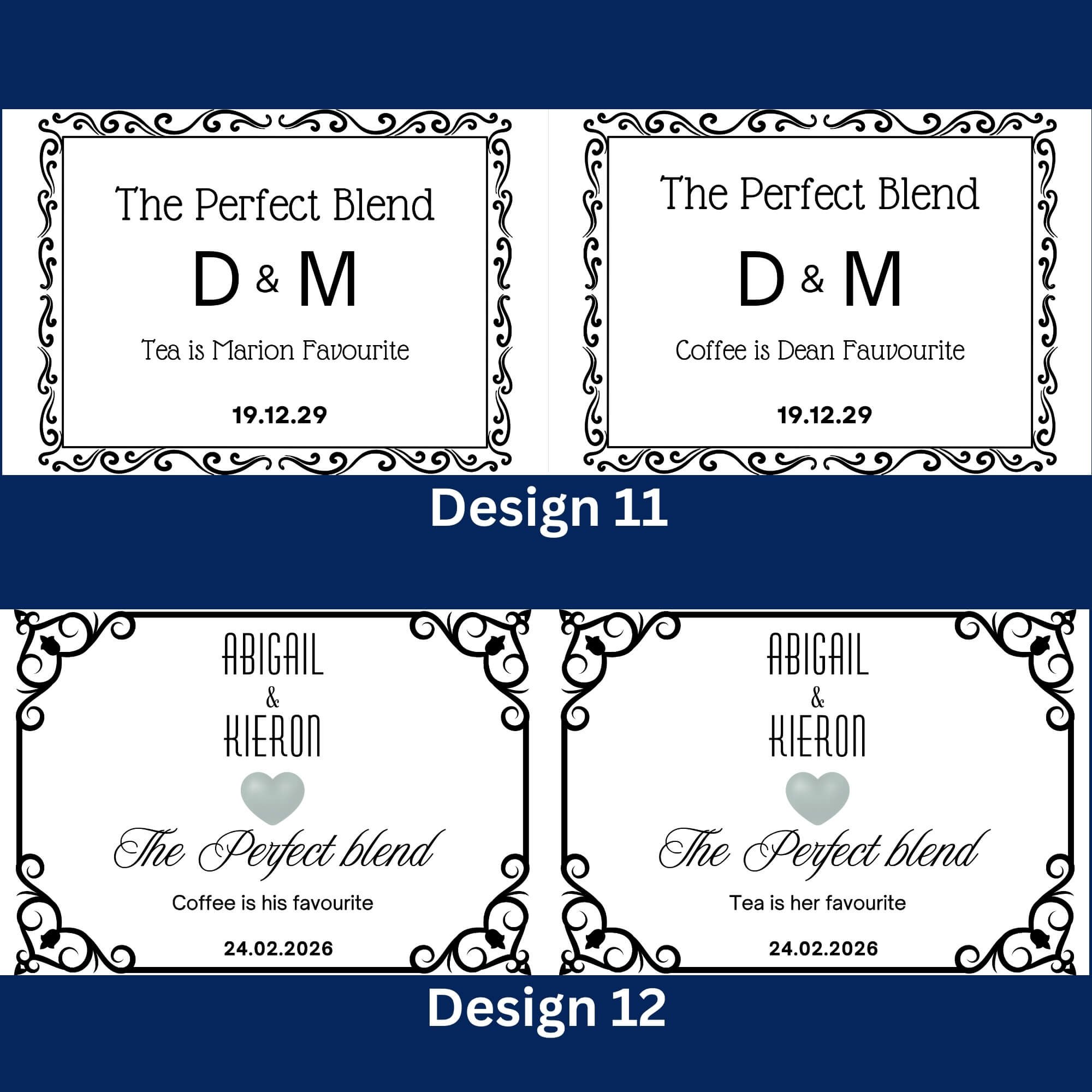 Duo bag coffee and tea wedding favour personalized guest favours By Luna Australia