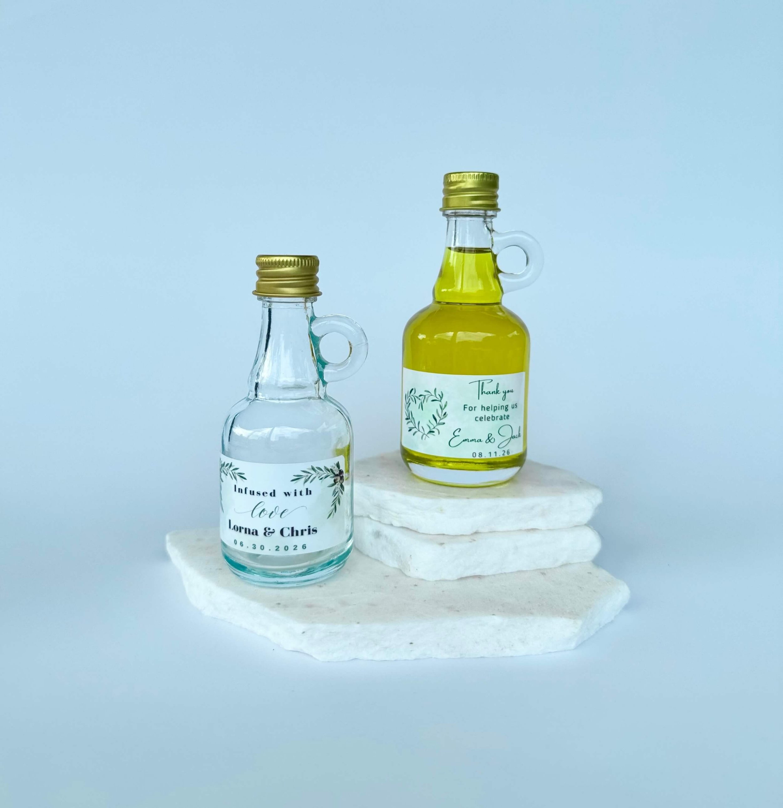 50ml glass olive oil bottles with handle for gourmet wedding favour