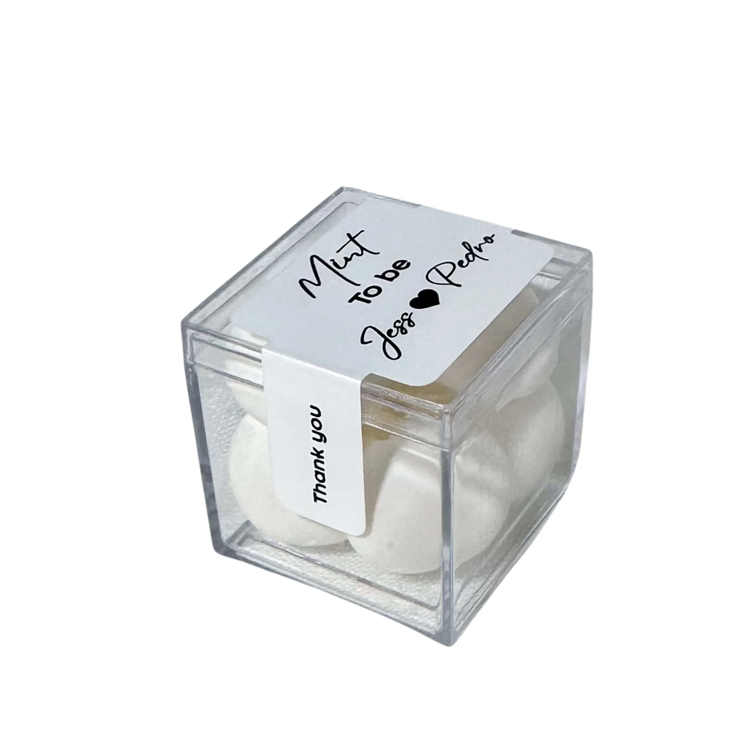 Minimalist acrylic box wedding favour with fresh mints