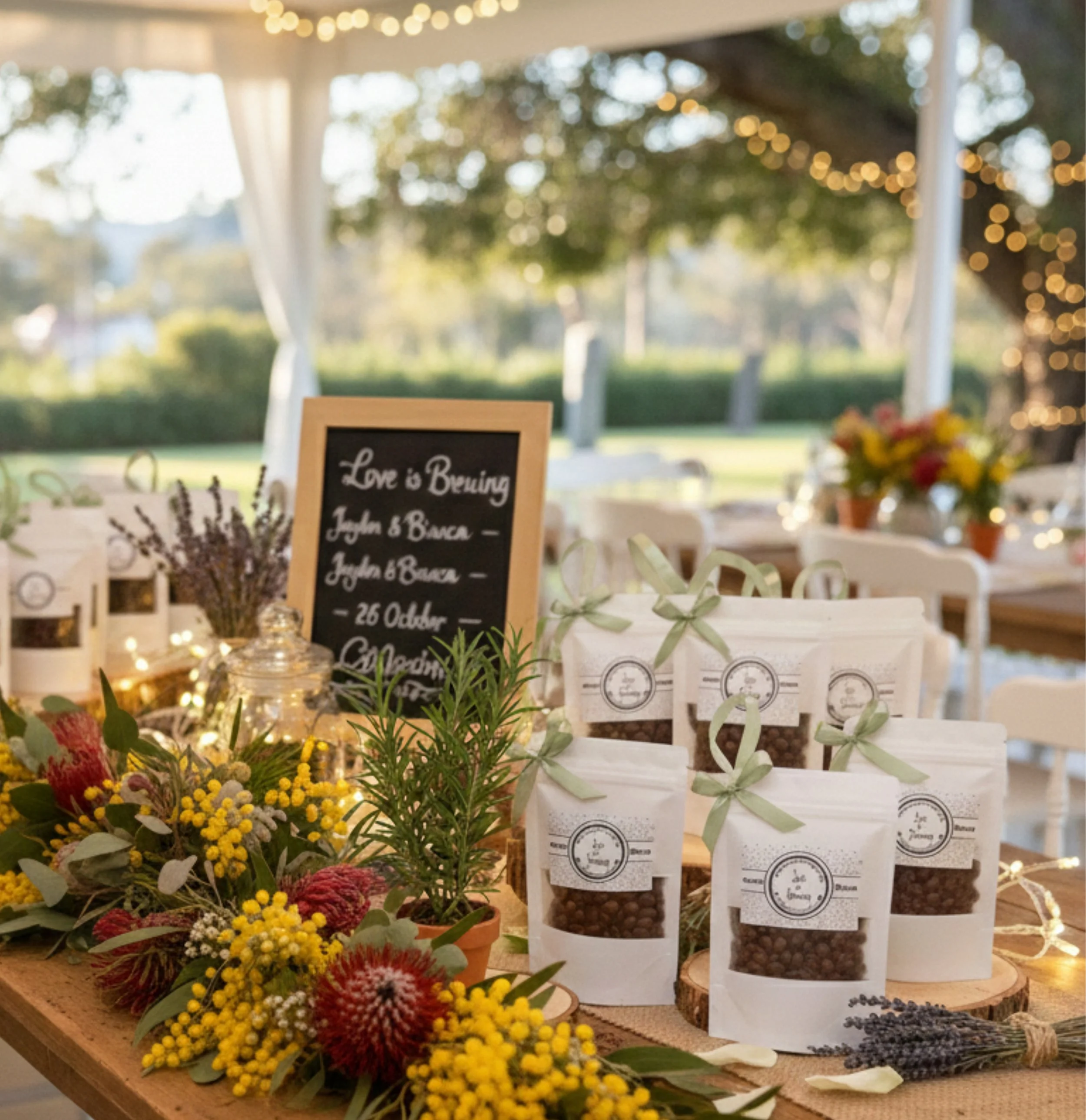 Personalised coffee favours for weddings and events By Luna Australia