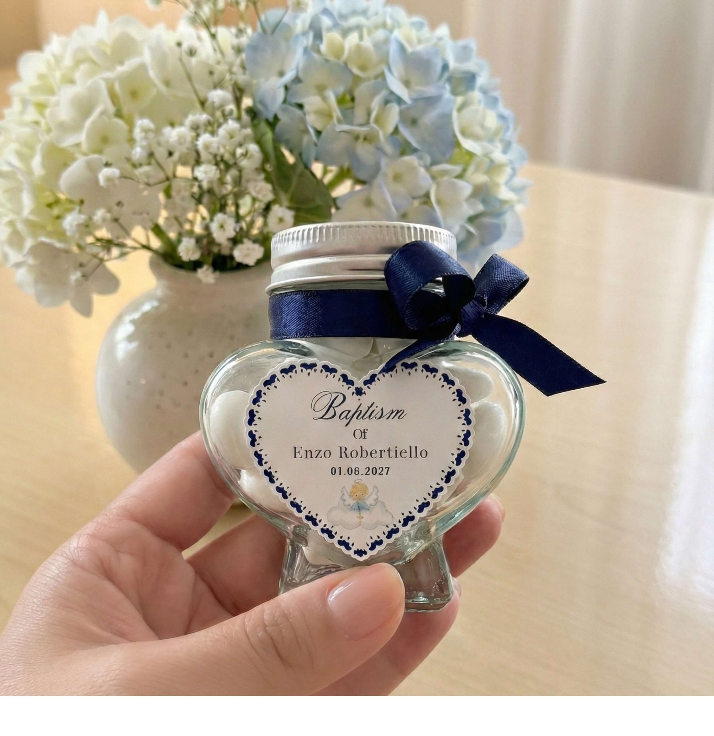 Heart chocolate jar with custom label elegant wedding and event favours