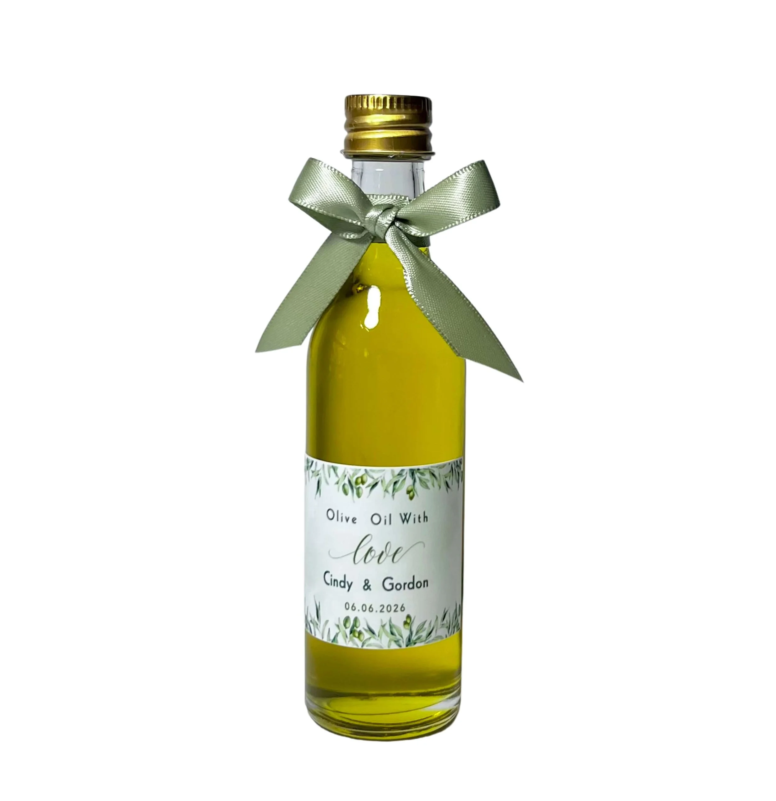 Olive Oil Clear Glass Mini Bottle 50ml - Mediterranean Wedding and Event Favours Australia
