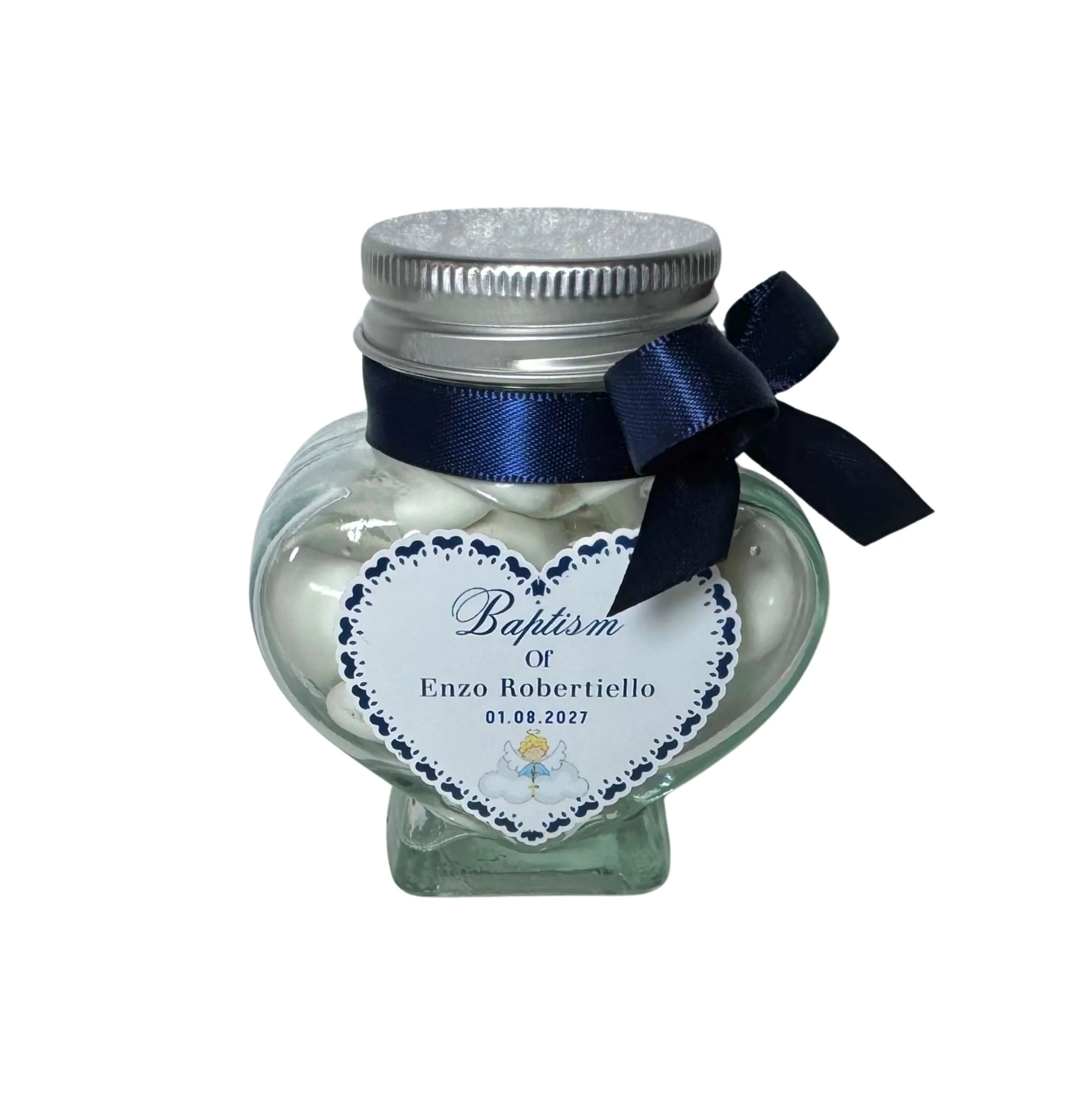Heart chocolate jar with custom label elegant wedding and event favours