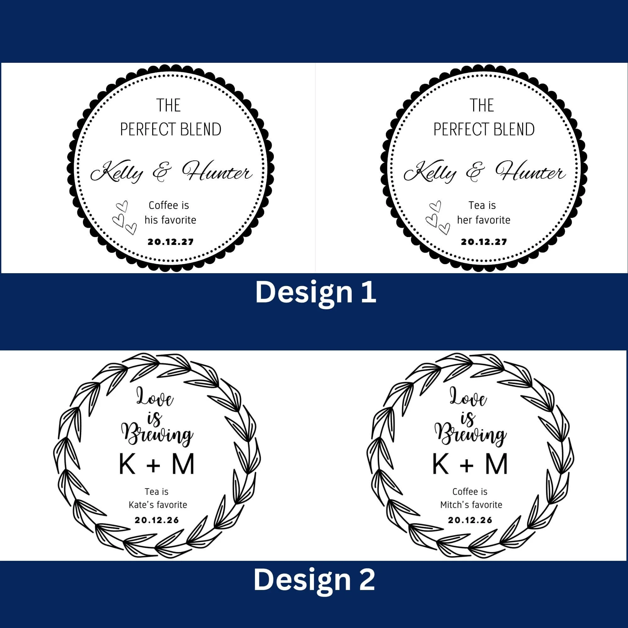 Duo bag coffee and tea wedding favour personalized guest favours By Luna Australia