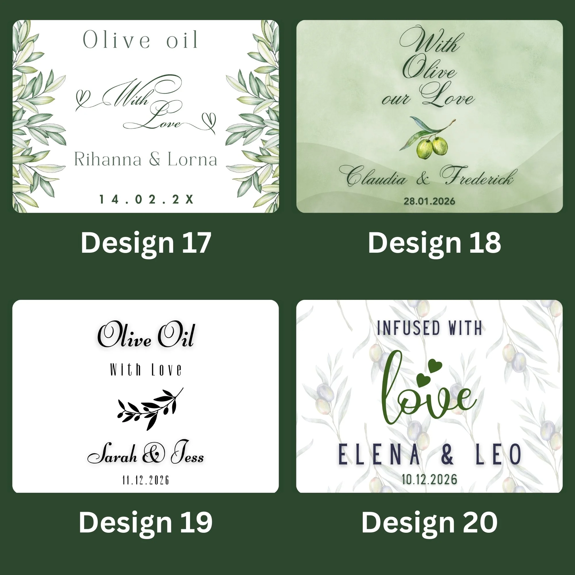 Olive oil glass tube wedding and event favour with custom label